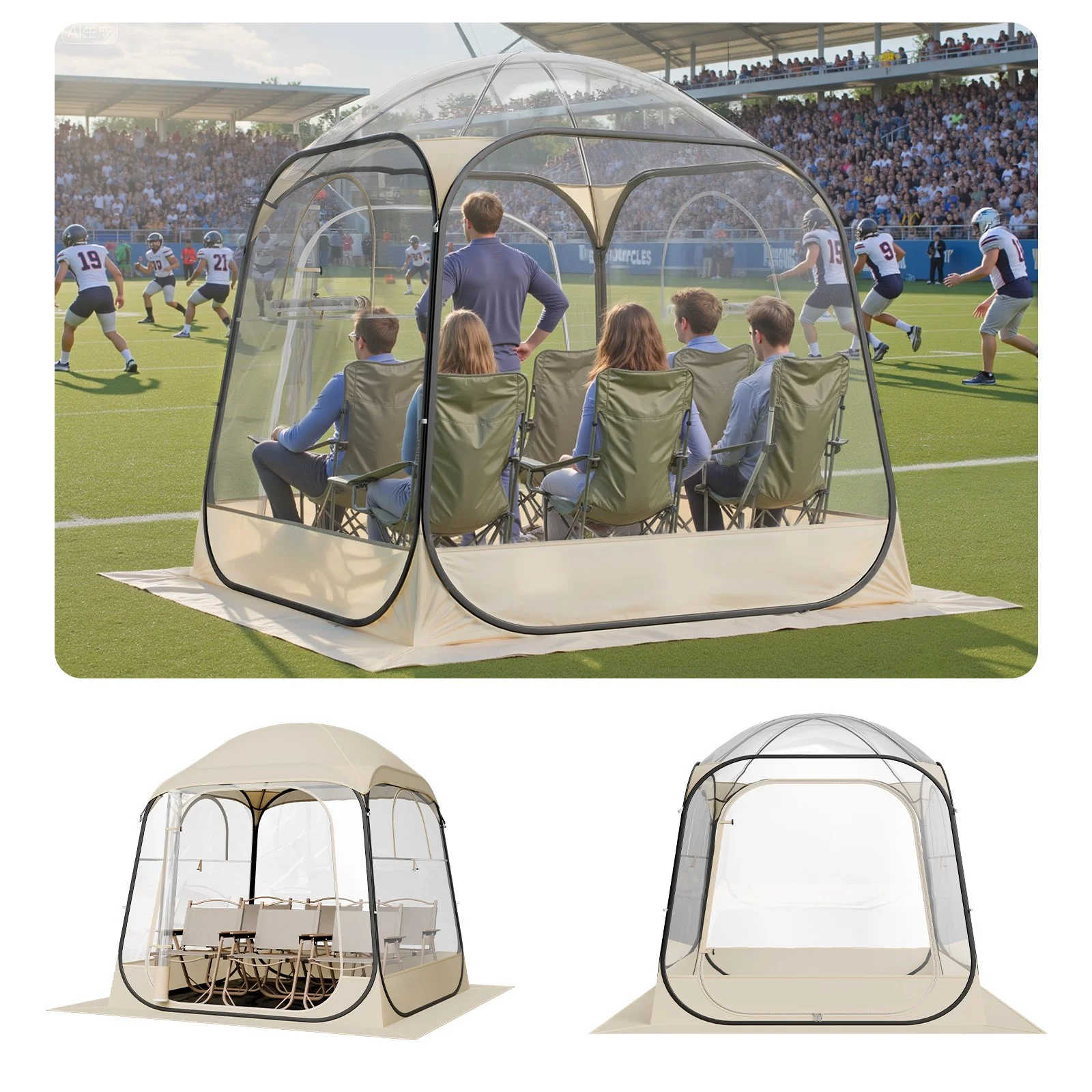 Pop up Sports Tent, 72x72 in Clear Bubble Tent for 2-4 Persons, Waterproof Outdoor Pod with Floor Mat & Top Cover, Garden Igloo Dome Tents Camping Shelter for Events Fishing Cheering