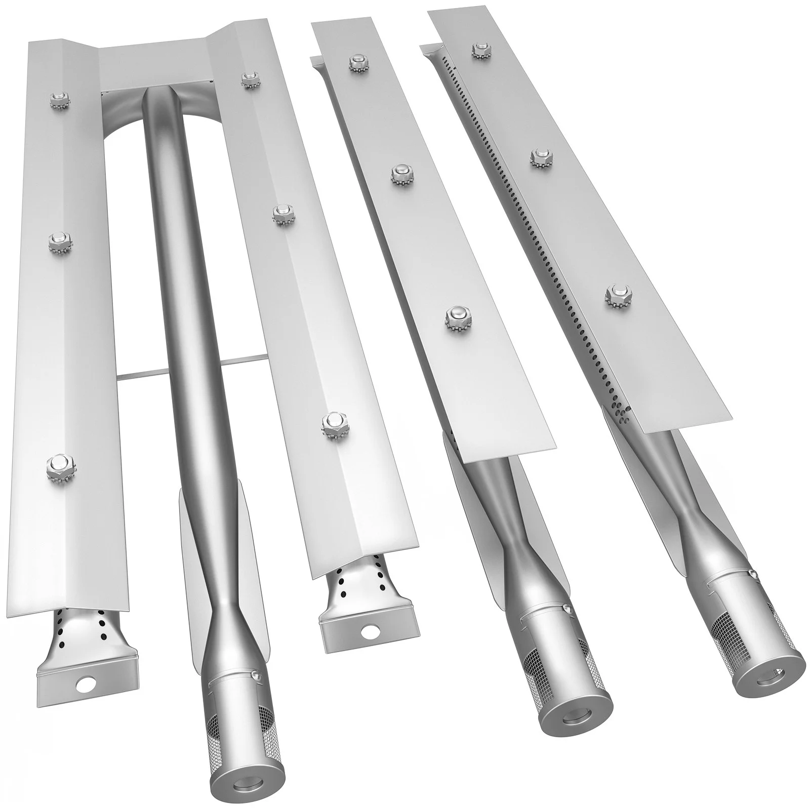 BBQ Burners Replacement, Stainless Steel Burner Grill Part Kit, 3 Packs BBQ Burners Replacement, Grill Burner Replacement with Air Flap Barbecue Replacement Parts with Evenly Burning for Gas Gri