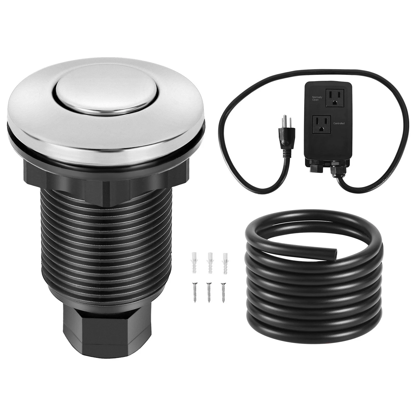 Garbage Disposal Air Switch Kit, Dual Outlet Sink Top Air Switch for Food Waste Disposal, 2.5-inch Chrome-Plated Stainless Steel ON/OFF Air Push Button, Suitable for Stainless Steel Countertops
