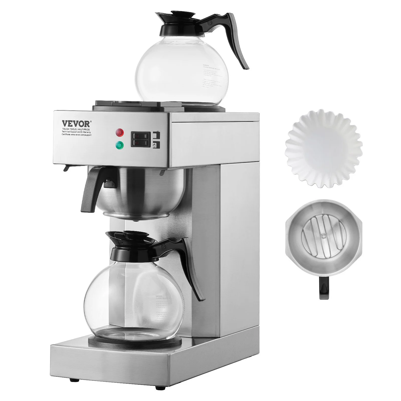 12 Cups Commercial Drip Coffee Maker, Coffee Maker Machine with 2 Glass Carafes and 2 Warmer Plates, Stainless Steel Pour Over Coffee Brewer for Restaurant, Office, Cafe