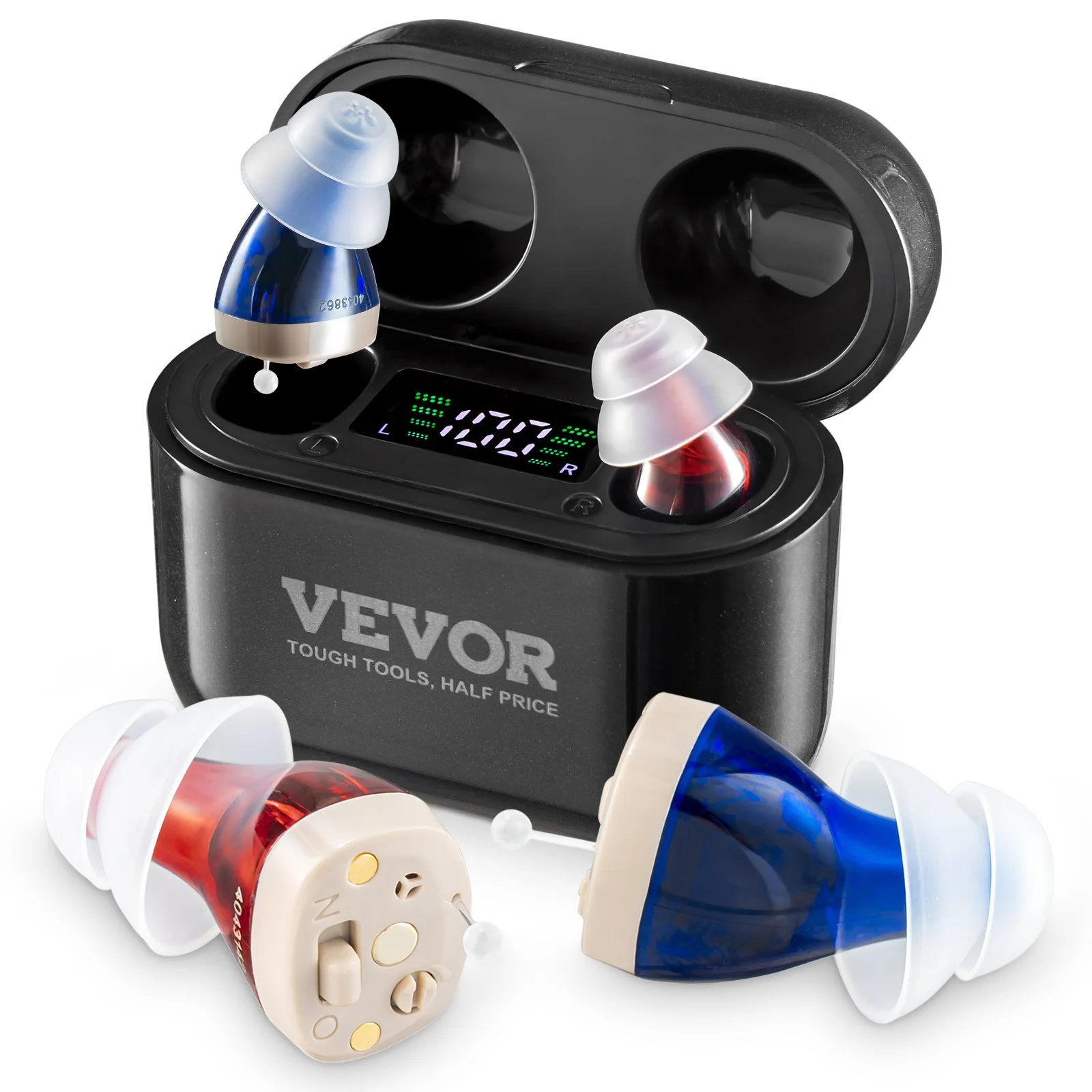 Hearing Aids for Seniors, Rechargeable Hearing Amplifiers With Noise Cancelling and Volume Control, Digital In-Ear Hearing Assist Device with Charging Case and 8 Pair of Ear Domes