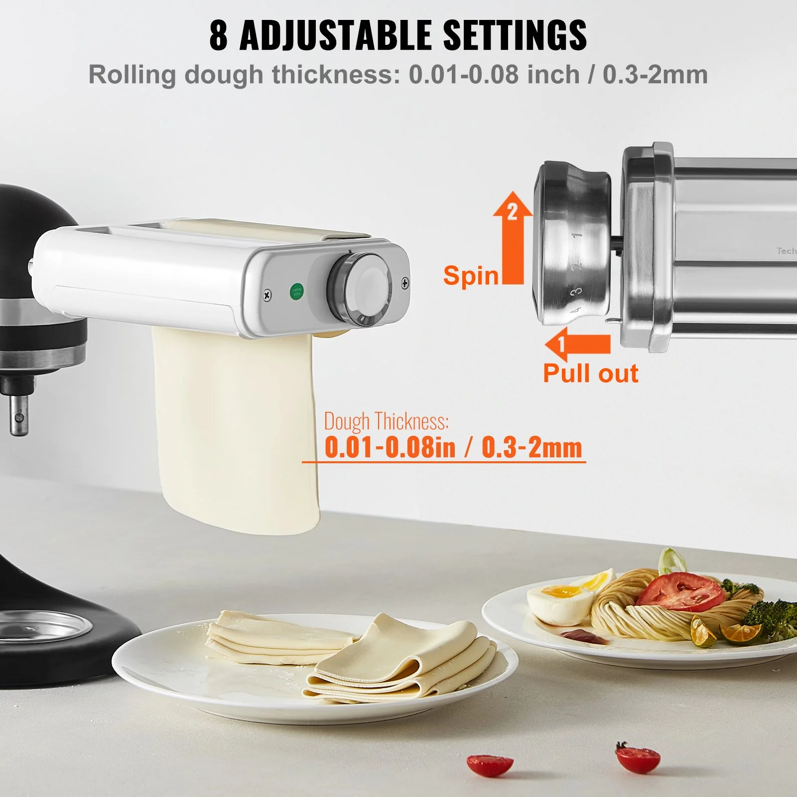 Pasta Attachment for KitchenAid Stand Mixer, 3-IN-1 Stainless Steel Pasta Roller Cutter Set Including Pasta Sheet Roller, Spaghetti and Fettuccine Cutter, 8 Adjustable Thickness Knob Pasta Maker - Image 10