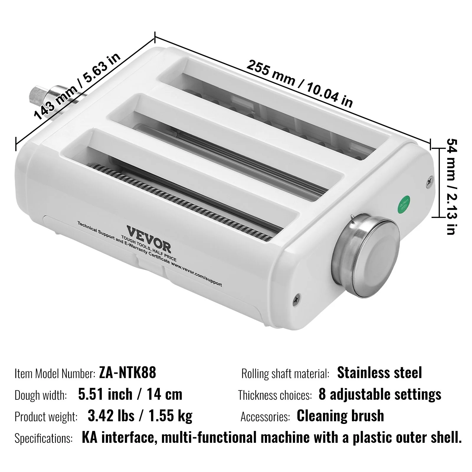 Pasta Attachment for KitchenAid Stand Mixer, 3-IN-1 Stainless Steel Pasta Roller Cutter Set Including Pasta Sheet Roller, Spaghetti and Fettuccine Cutter, 8 Adjustable Thickness Knob Pasta Maker - Image 3