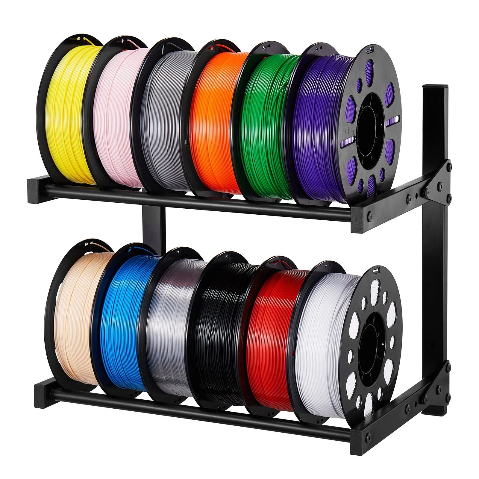 Wall Mount Printer Filament Storage Rack, 2-Tier Wall Bracket Storage Shelf, Rolling Filament Spool Holders Racks with Wheels, Filaments Organzied for 3D Printing Studio, Workshop (Shelf Only)