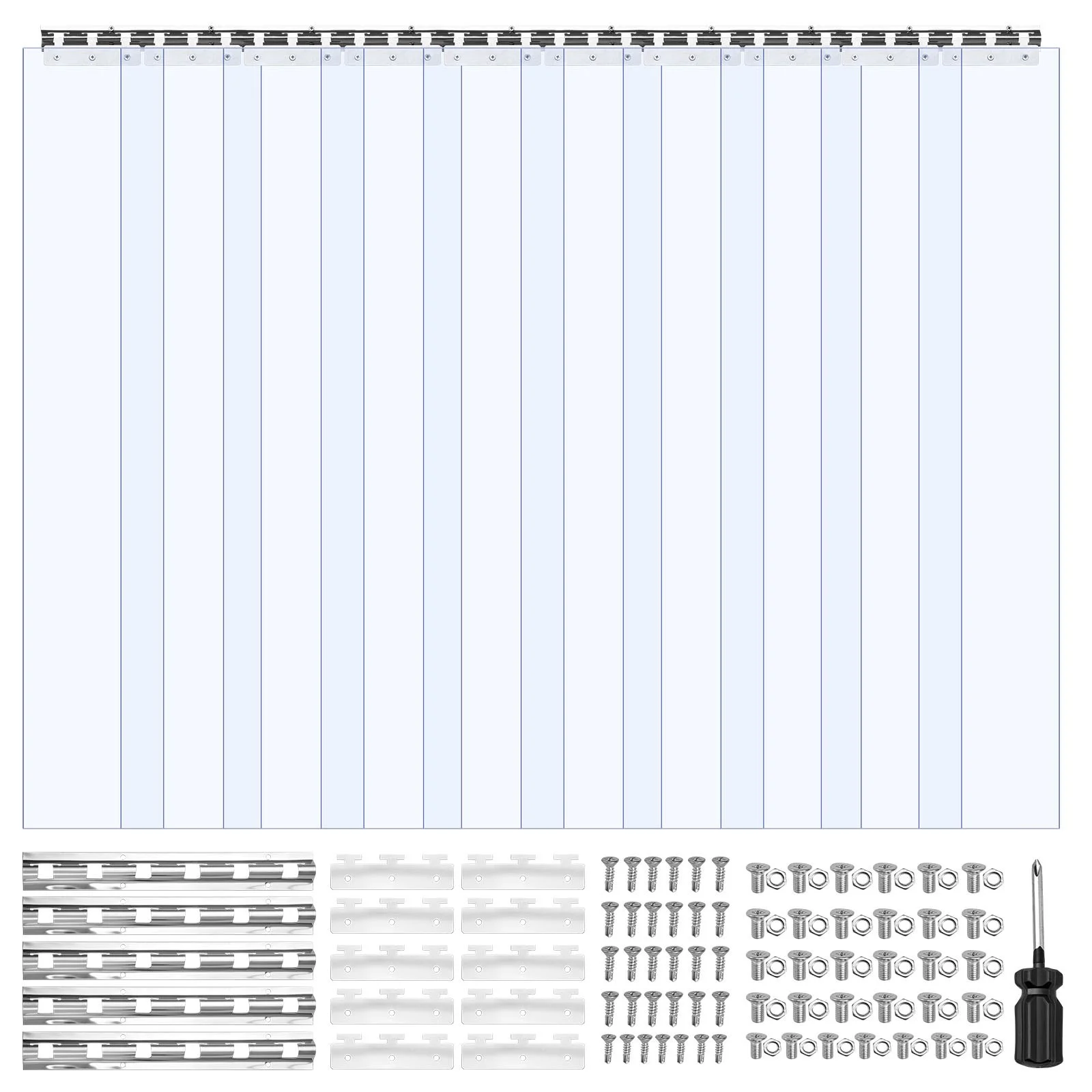 Clear PVC Strip Curtain, 96 in Height x 60 in Width x 0.08 in Thickness, 10 PCS Walk in Freezer Cooler Curtain Strips, Smooth Waterproof Plastic Door Strips for Warehouse, Freezer, Garage Doors