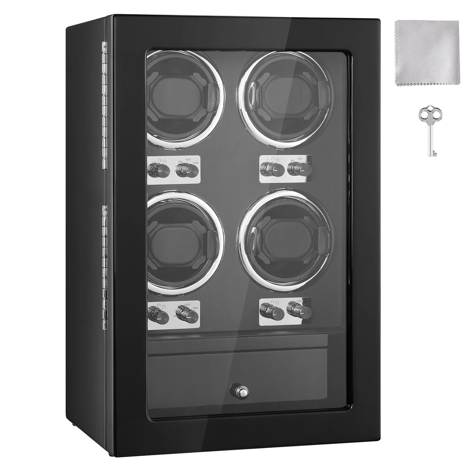 Watch Winder, Watch Winder for 4 Men's and Women's Automatic Watches, with 4 Super Quiet Japanese Mabuchi Motors, Blue LED Light and Adapter, High-Density Board Shell and Black PU - Image 10