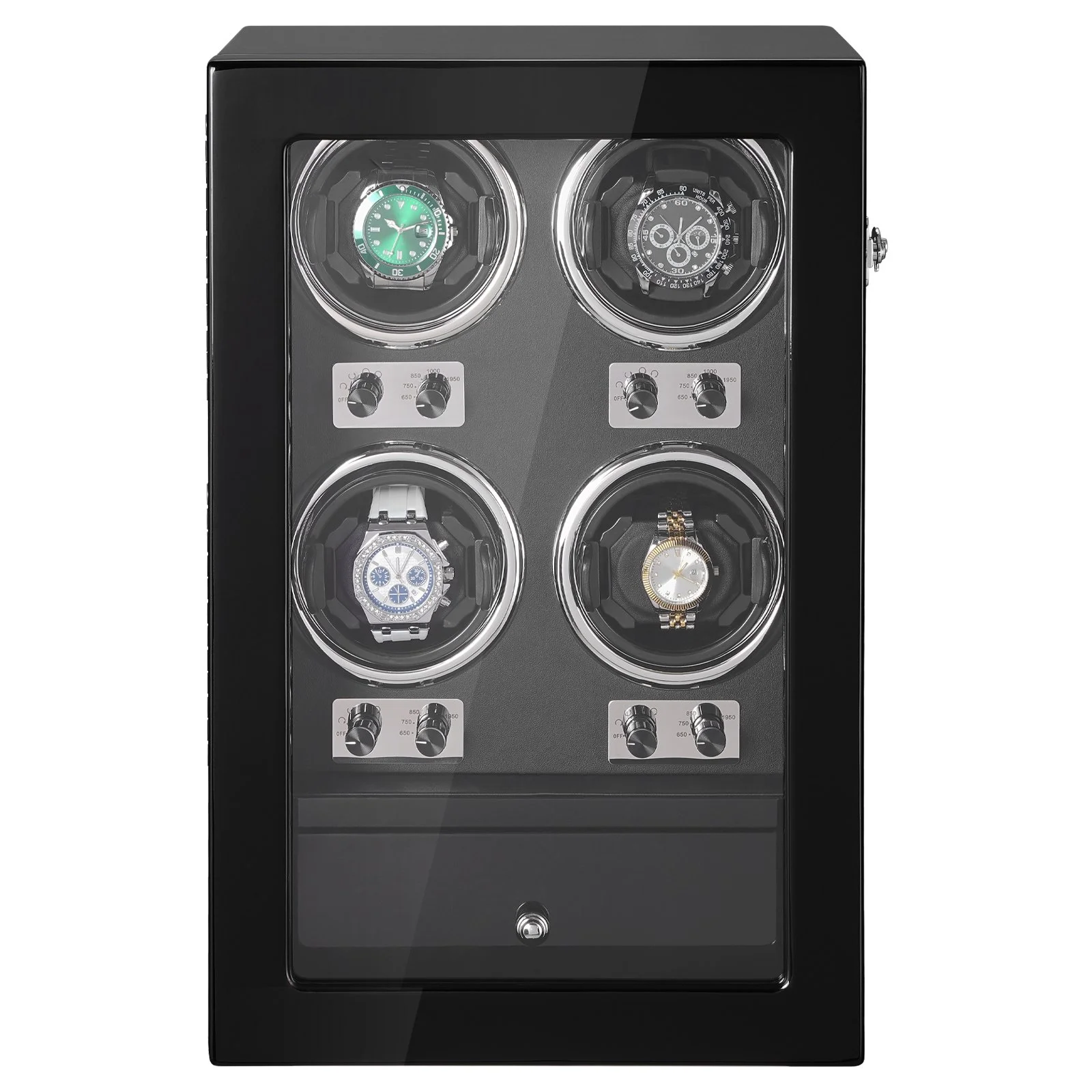 Watch Winder, Watch Winder for 4 Men's and Women's Automatic Watches, with 4 Super Quiet Japanese Mabuchi Motors, Blue LED Light and Adapter, High-Density Board Shell and Black PU - Image 11