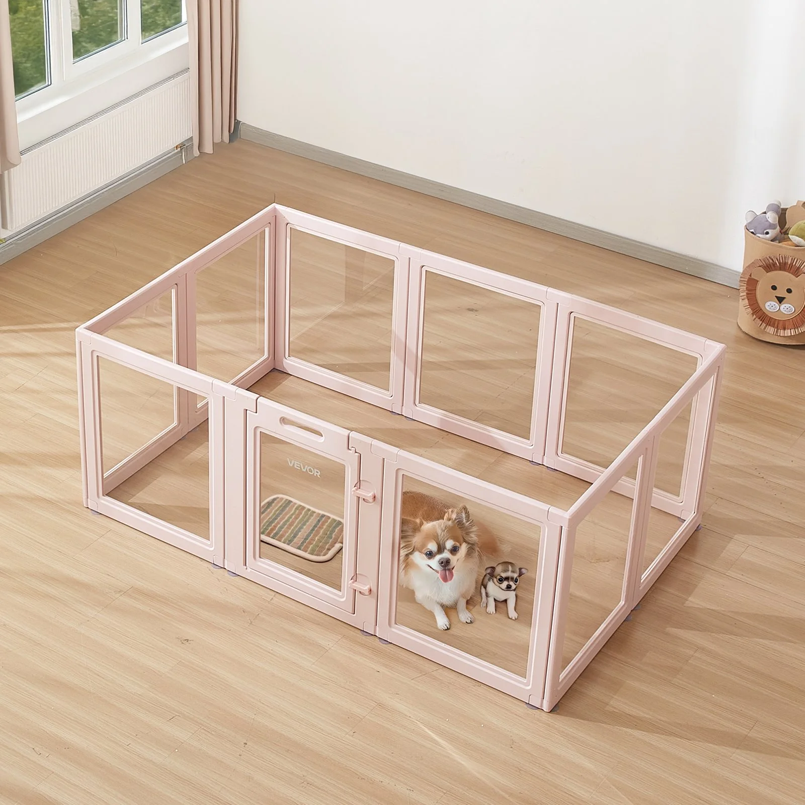 Dog Whelping Box, 60x39x23 in Plastic Dog Whelping Pen for Medium Sized Dogs, Waterproof Transparent Puppy Playpen with Windows & Door Lock, Easy to Clean, Durable Indoor Pet Dogs Cats Birth Kit