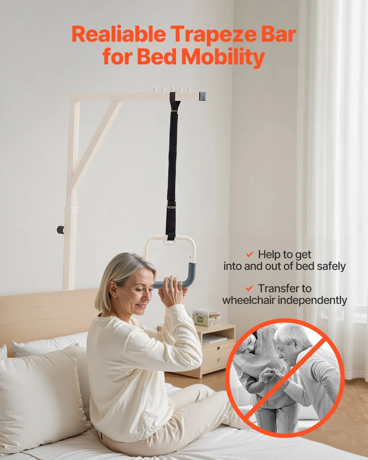 Trapeze Bar for Bed Mobility, Height-Adjustable Bed Trapeze with 2 Casters, 350LBS Weight Capacity Heavy Duty Pull Up Trapeze Bar with Floor Stand for Elderly, Disabled, Bedridden Patients - Image 9