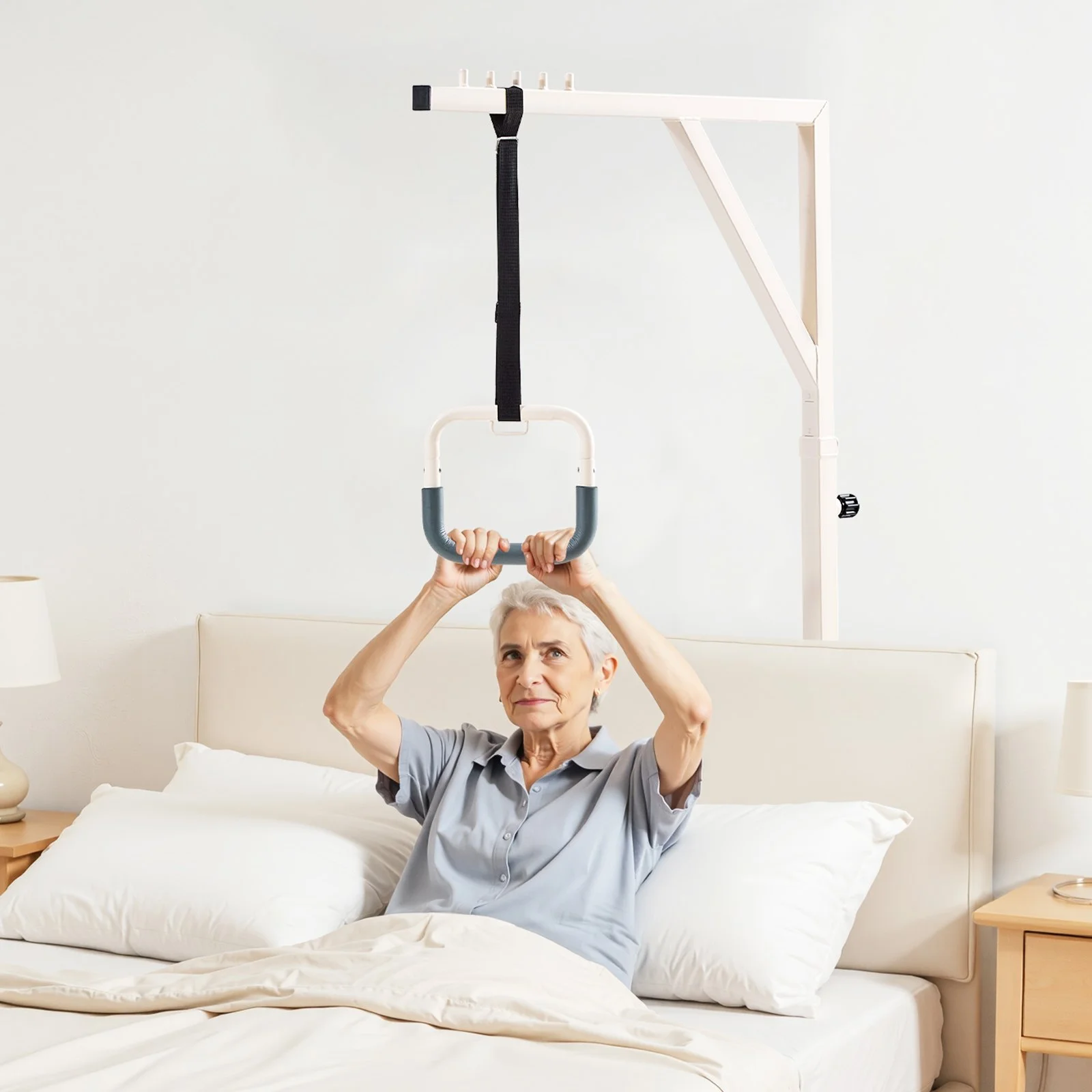 Trapeze Bar for Bed Mobility, Height-Adjustable Bed Trapeze with 2 Casters, 350LBS Weight Capacity Heavy Duty Pull Up Trapeze Bar with Floor Stand for Elderly, Disabled, Bedridden Patients - Image 6