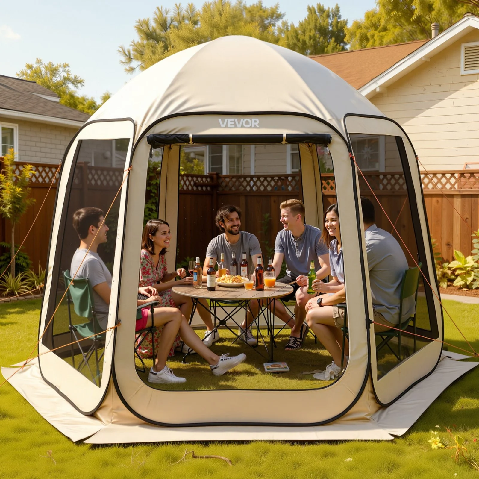 Screen House Tent, 10 x 9.2 ft, 4-8 Person Pop Up Screen Tent, Portable Screened in Canopy with Carry Bag, Netting Sides, Ground Stakes, for Garden, Patio, Backyard, Outdoor Activities, Beige
