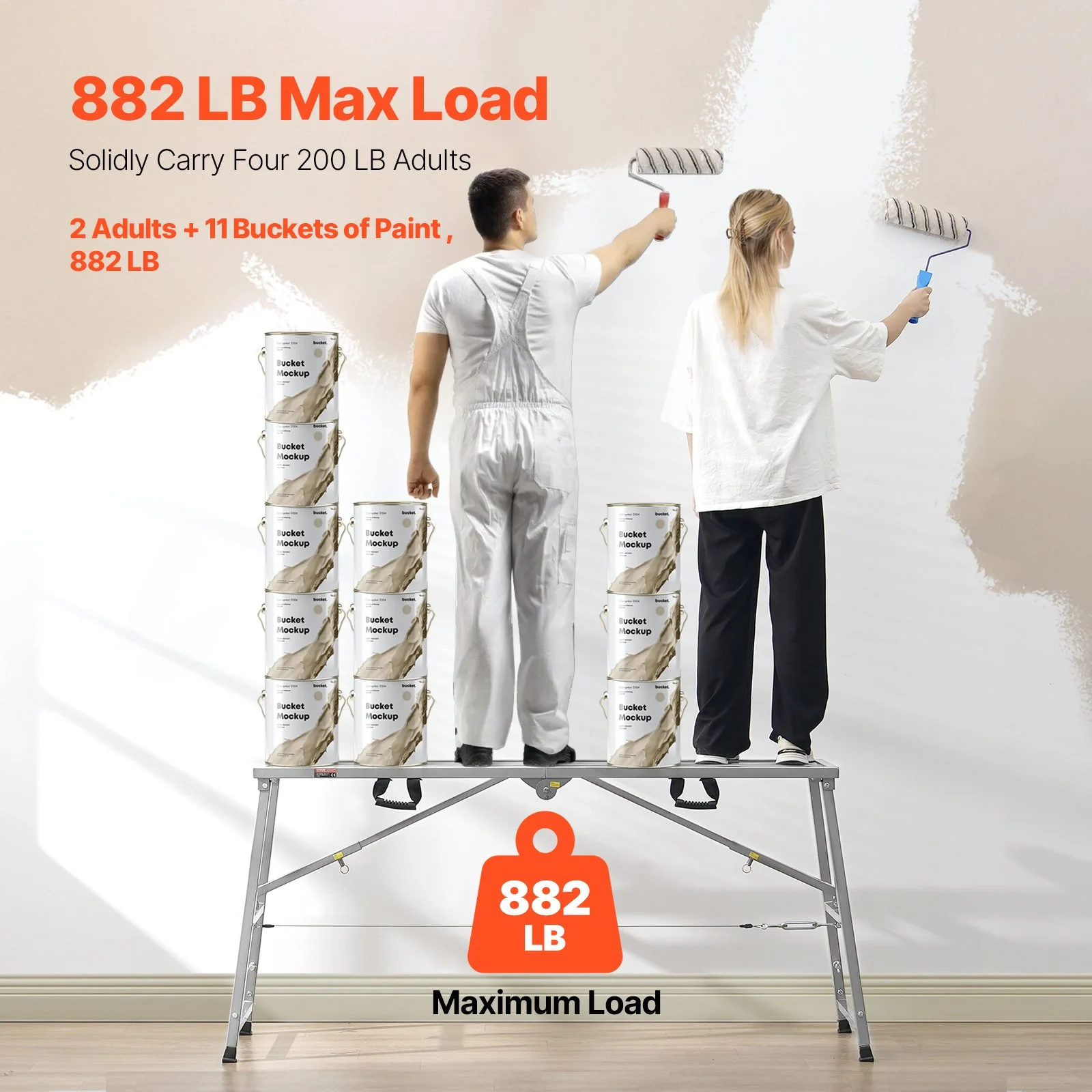 Work Platform, 4 Gear Adjustable Height, Folding Alloy Steel Step Ladder, Portable Scaffolding Platform, 800 lb Load Capacity, Non-Slip Rubber Feet, Drywall Painting Stool, Cleaning & Washing - Image 3