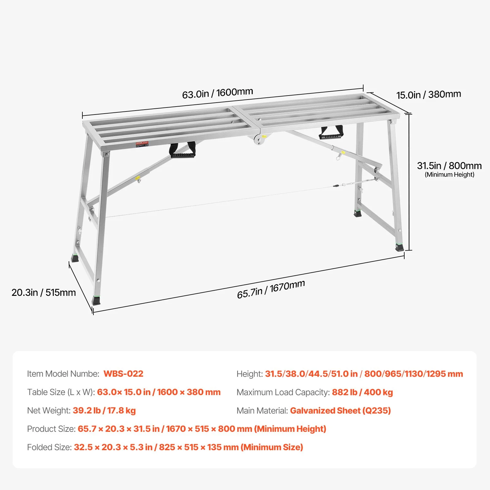 Work Platform, 4 Gear Adjustable Height, Folding Alloy Steel Step Ladder, Portable Scaffolding Platform, 800 lb Load Capacity, Non-Slip Rubber Feet, Drywall Painting Stool, Cleaning & Washing - Image 6