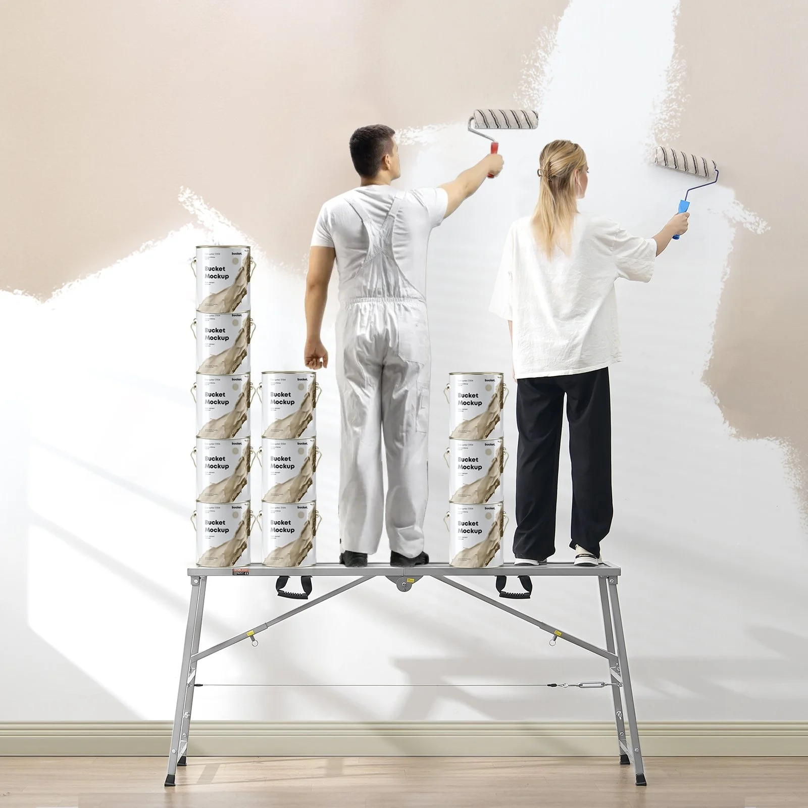 Work Platform, 4 Gear Adjustable Height, Folding Alloy Steel Step Ladder, Portable Scaffolding Platform, 800 lb Load Capacity, Non-Slip Rubber Feet, Drywall Painting Stool, Cleaning & Washing - Image 7