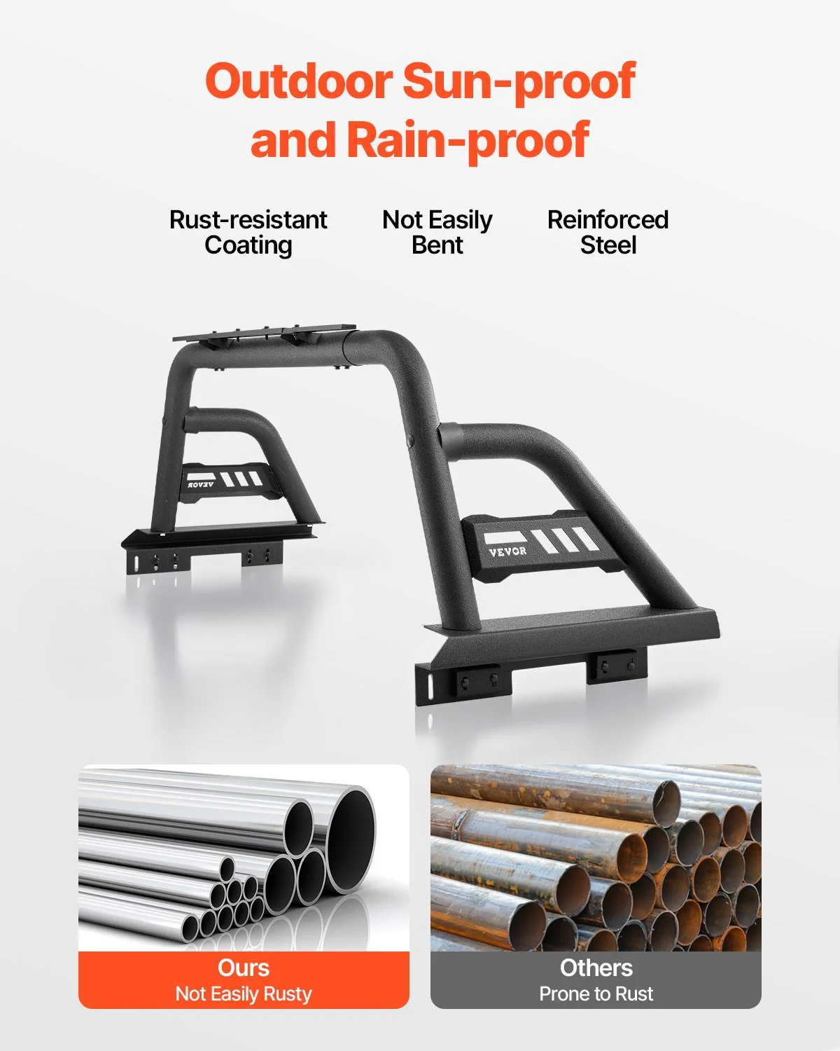 Truck Bed Roll Bar, Universal Pickup Sport Adjustable Bar Chase Rack Compatible with Mid-Size Truck, Carbon Steel Construction with Extension Light Bracket, No Rack Included - Image 7