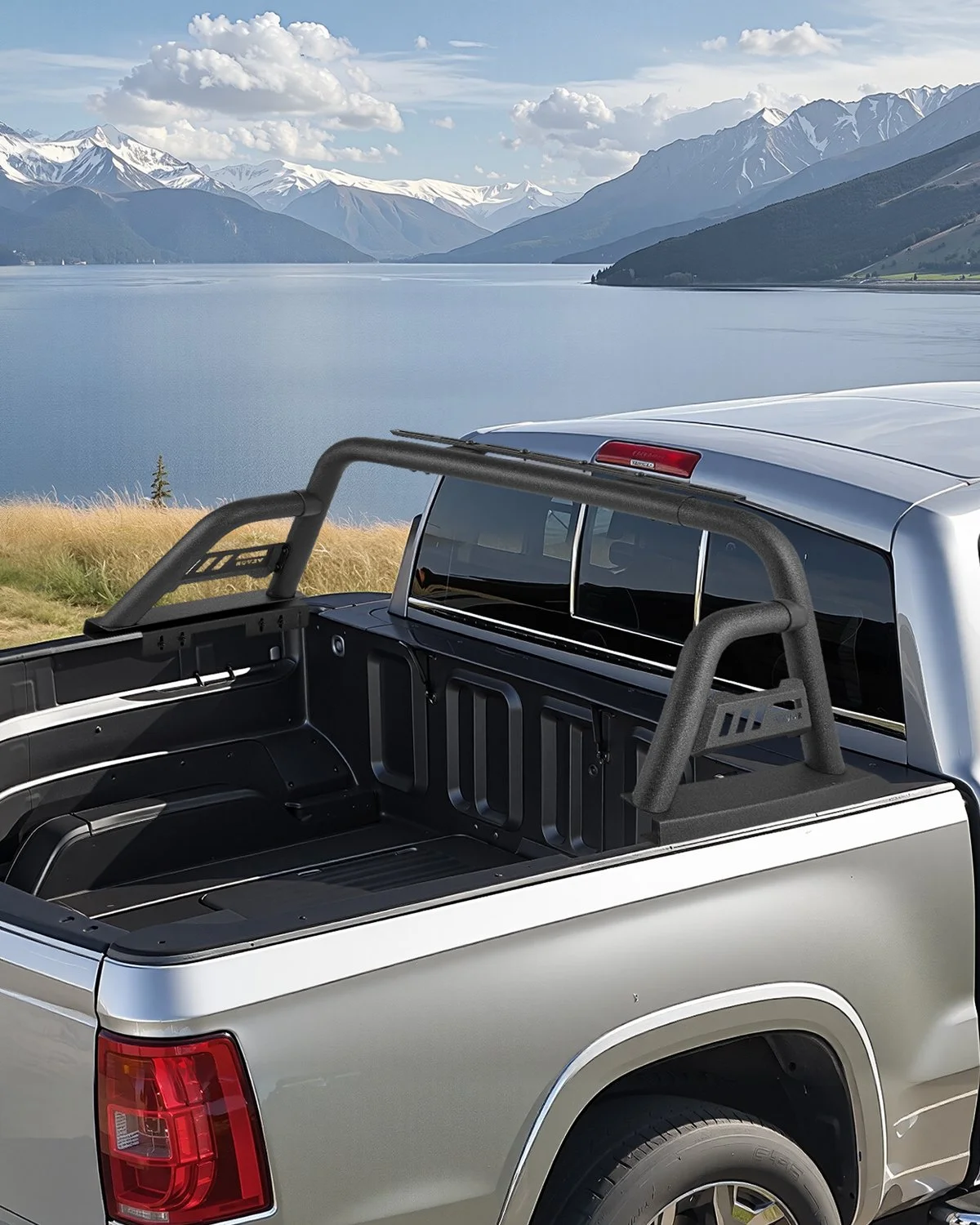 Truck Bed Roll Bar, Universal Pickup Sport Adjustable Bar Chase Rack Compatible with Mid-Size Truck, Carbon Steel Construction with Extension Light Bracket, No Rack Included