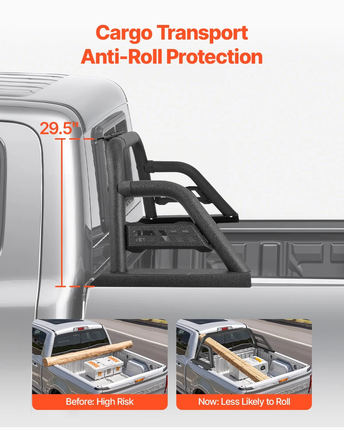 Truck Bed Roll Bar, Universal Pickup Sport Adjustable Bar Chase Rack Compatible with Mid-Size Truck, Carbon Steel Construction with Extension Light Bracket, No Rack Included - Image 8