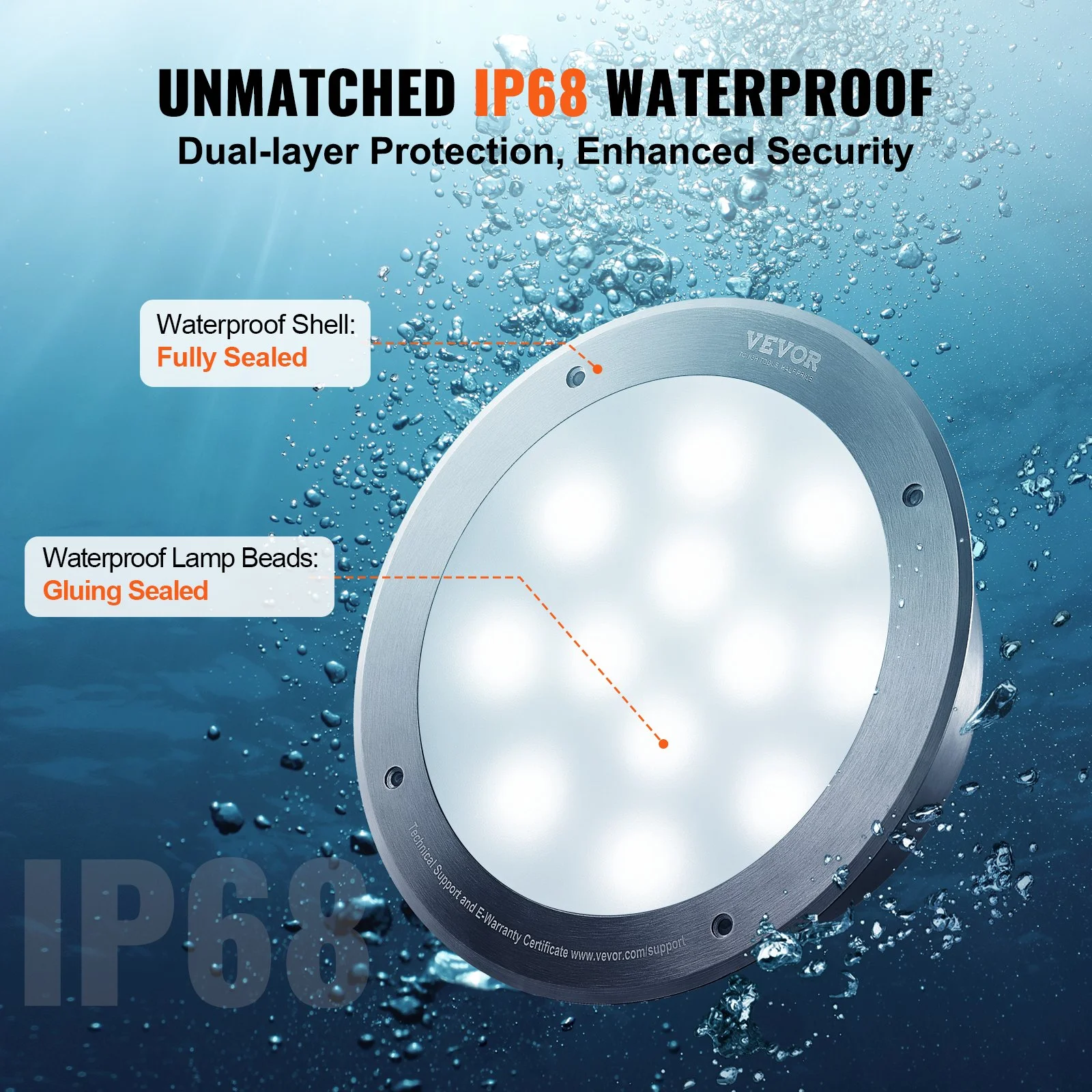 12V LED Pool Illumination, 10" Diameter 40W, Multi-Color RGBW, Submersible Light for Pools & Spas, Includes 50 FT Cable & Remote, Suitable for 10" Wet Niches, IP68 - Image 5