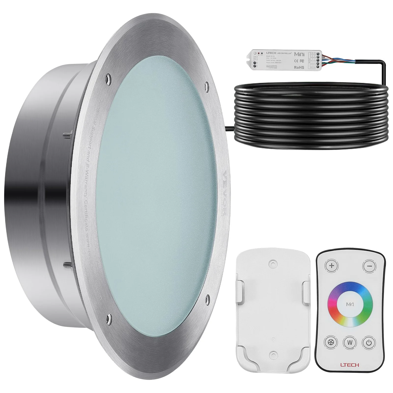 12V LED Pool Illumination, 10" Diameter 40W, Multi-Color RGBW, Submersible Light for Pools & Spas, Includes 50 FT Cable & Remote, Suitable for 10" Wet Niches, IP68 - Image 10