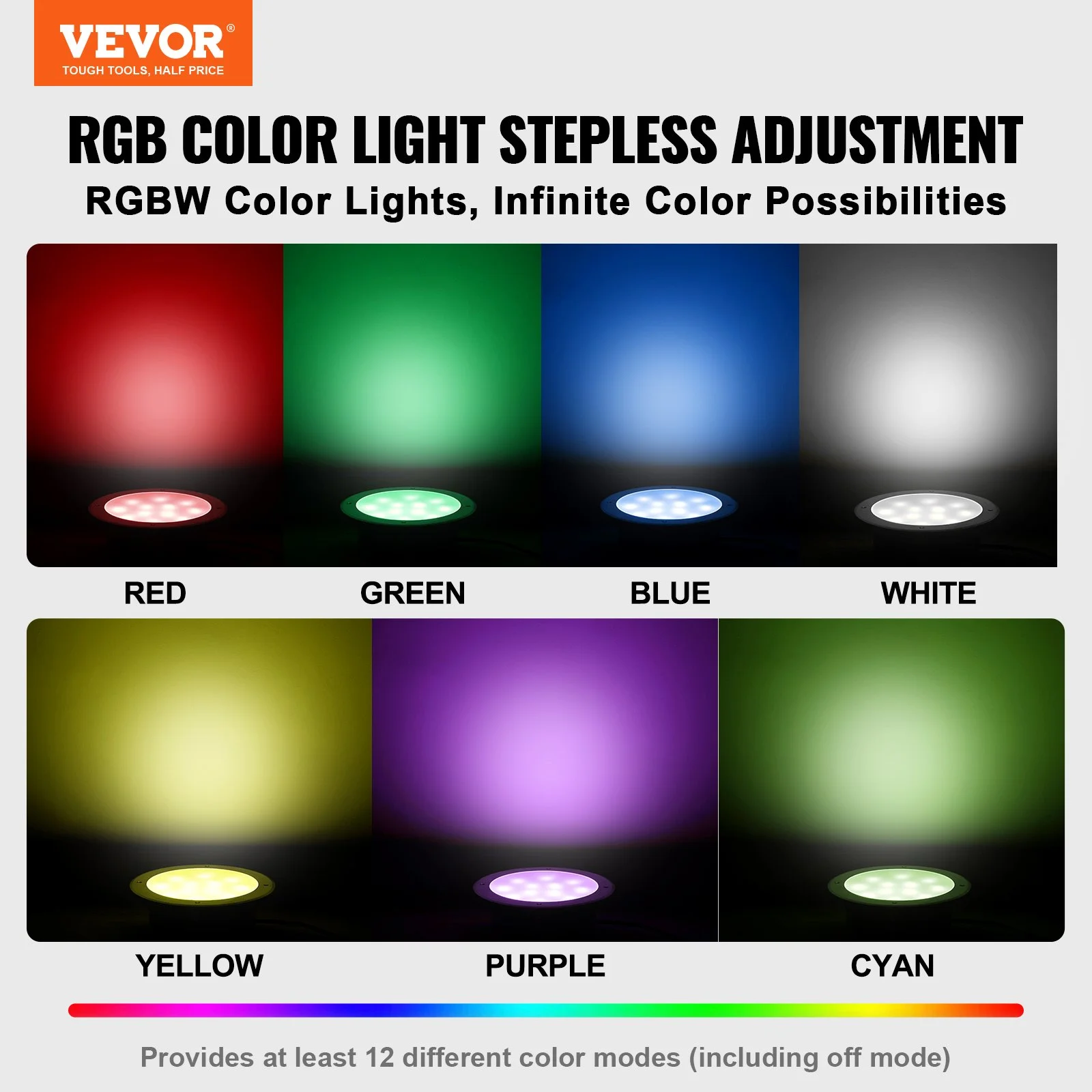 12V LED Pool Illumination, 10" Diameter 40W, Multi-Color RGBW, Submersible Light for Pools & Spas, Includes 50 FT Cable & Remote, Suitable for 10" Wet Niches, IP68 - Image 3