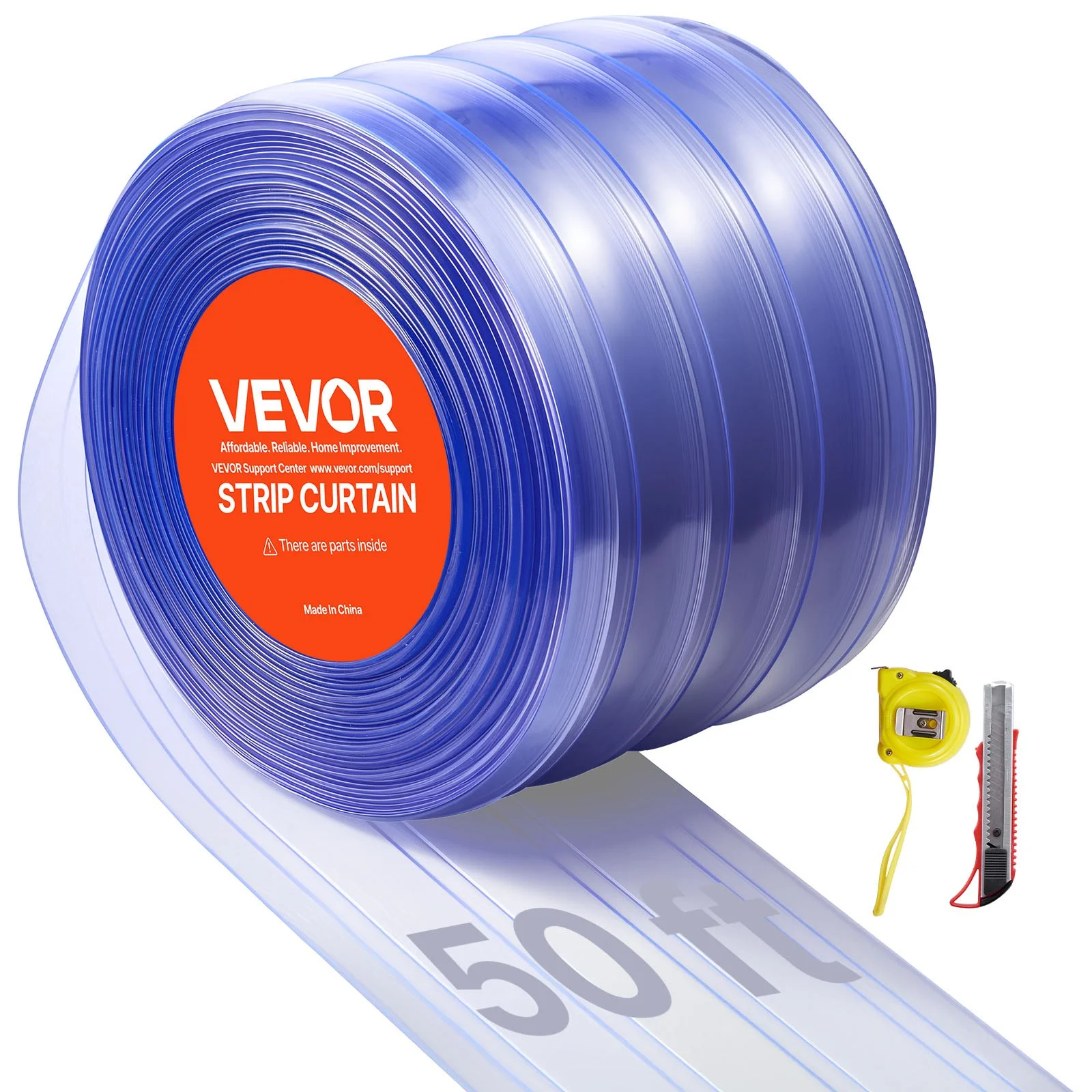 Clear PVC Strip Curtain, 50 ft Length x 8 in Width, Ribbed Plastic Door Strip Bulk Roll, Walk in Freezer Cooler Curtain Strips for Doorways of Supermarket, Garage, Warehouse, Pet Animal House