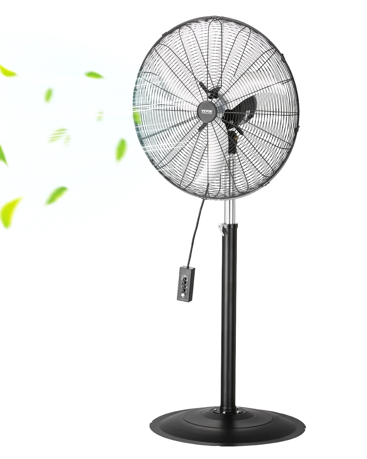 Industrial Pedestal Fan, 24 Inch 85-Degree Oscillating Fan, Height Adjustable Standing Fans with 3 Adjustable Speeds, High Power Fans for Warehouse,Garage,Commercial, Black