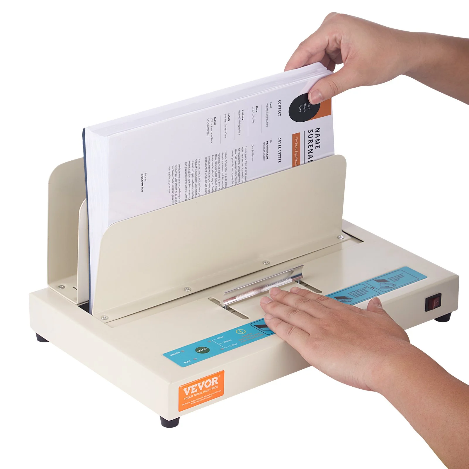 Thermal Binding Machine, 500 Sheets Capacity Book Binding Machine, Thermal Book Binder 50mm Binding Thickness A3(Short Edge)/A4/A5 Document, with Infrared Optical Detection