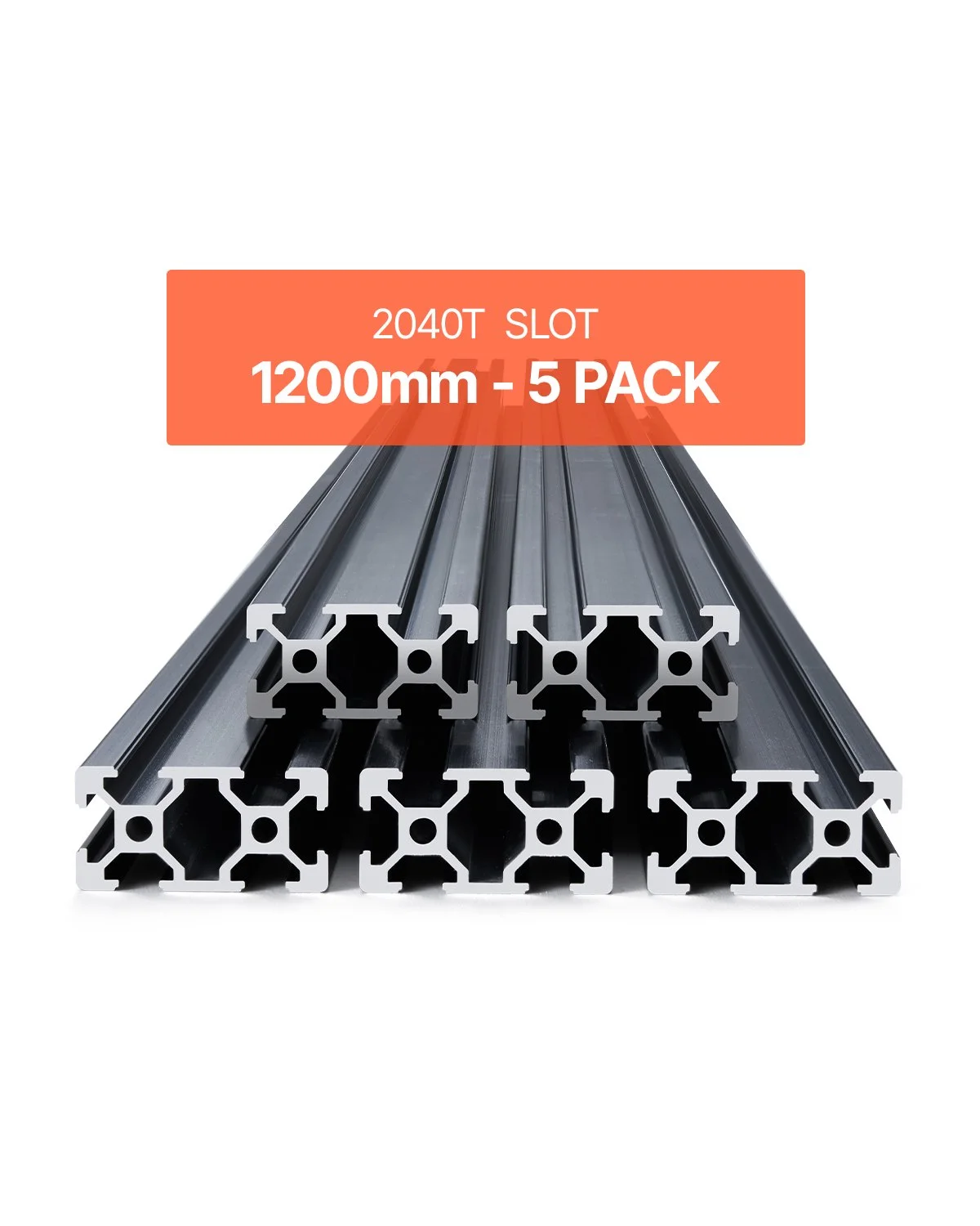 5PCS 47.2 in (1200mm) T Slot 2040 Aluminum Extrusion Profile, European Standard Anodized Linear Rail, High-Strength Extruded Aluminum Rail for 3D Printer, CNC Machine DIY, Laser Engraving, Black