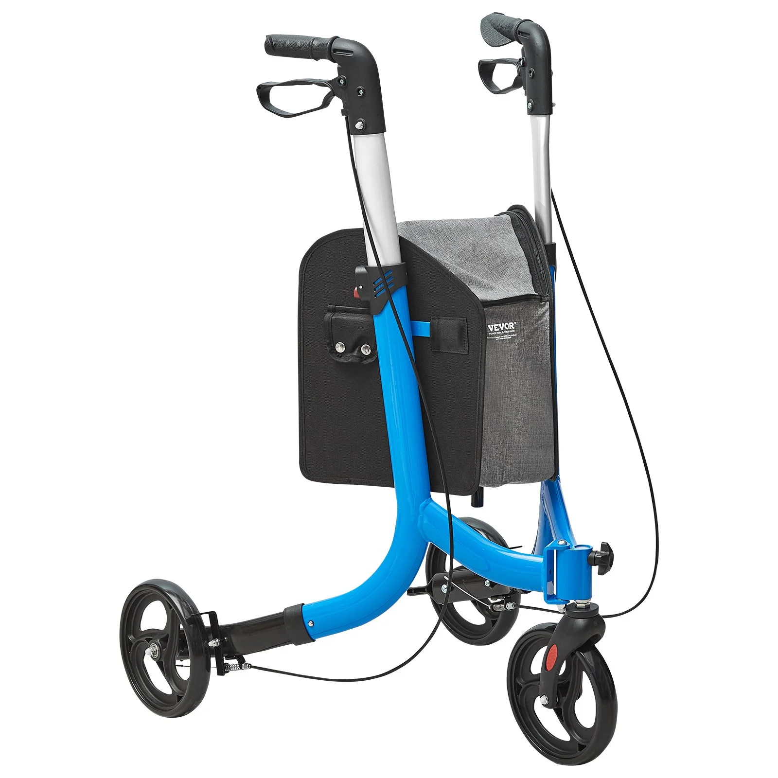 3 Wheels Rollator Walker for Seniors, Lightweight Aluminum Foldable Rolling Walker with Adjustable Handle, Outdoor Trio Mobility Walker with Large Wheels & Spacious Storage Bag, 260LBS Capacity