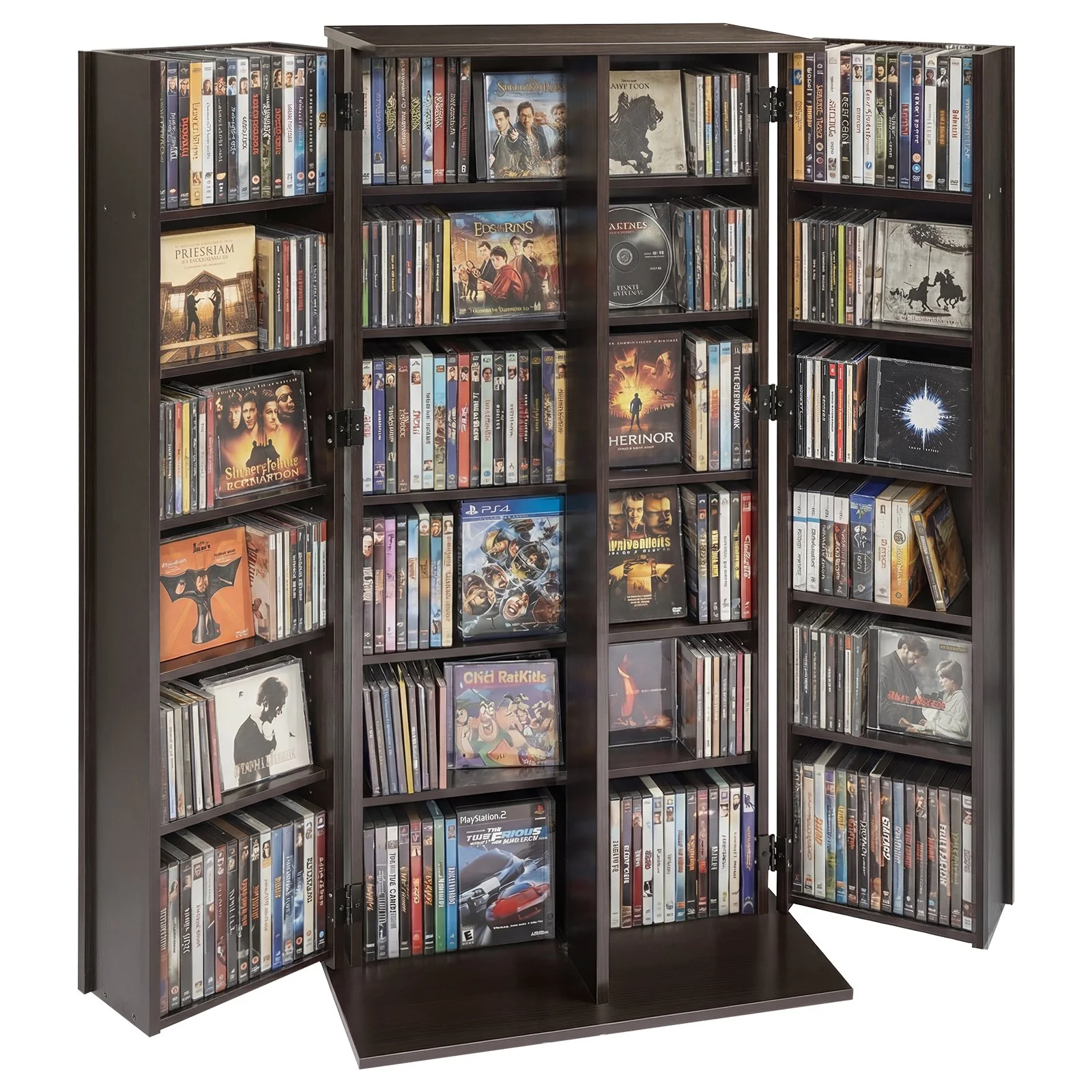 Media Storage Cabinet, 6-Tier DVD Shelf Organizer, 24.02 x 14.49 x 50 in Multimedia Storage Organizer for CDs, DVDs, Books, Games, CD Shelf for Living Room, Home Office, Recording Room, Brown