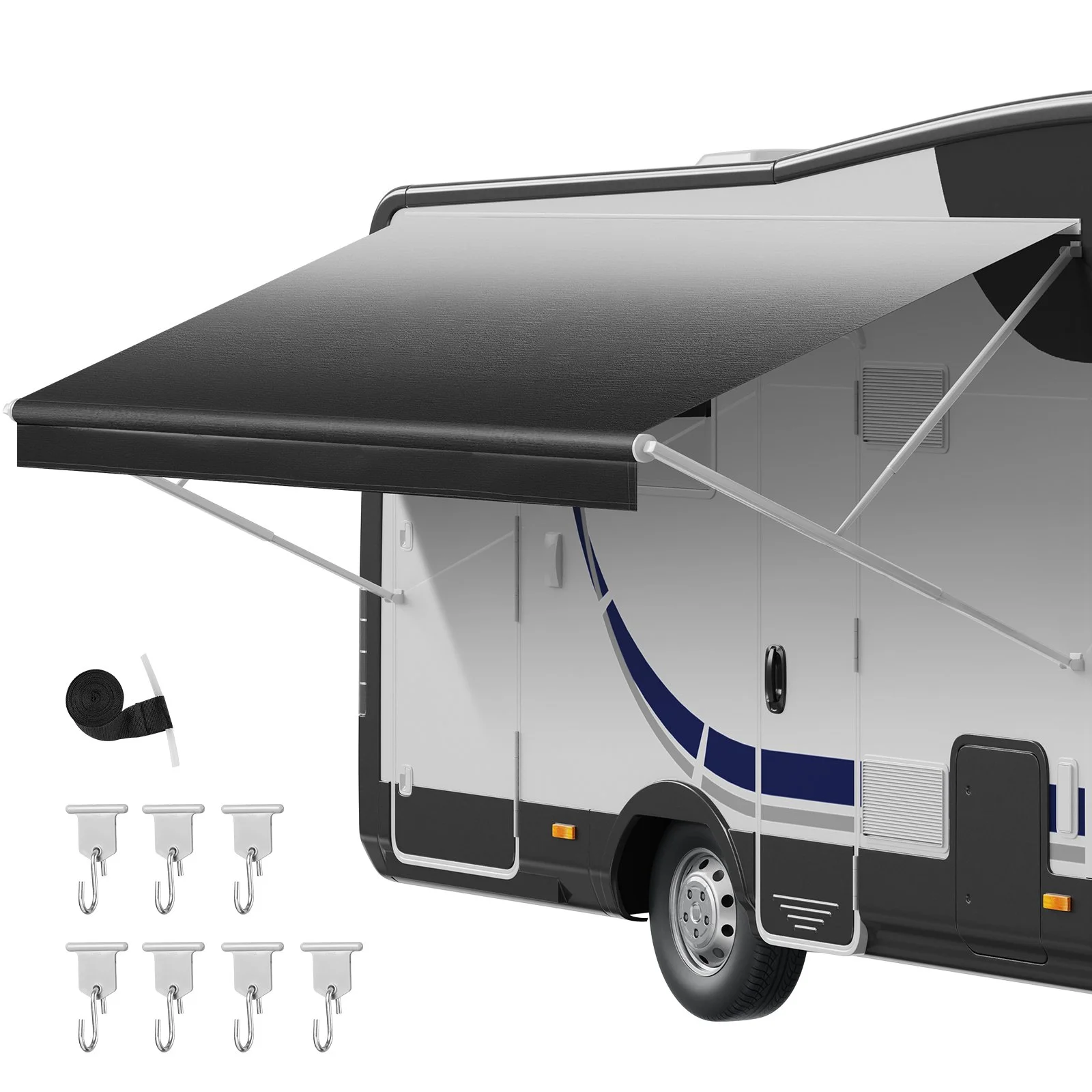 RV Awning Fabric Replacement, 17' (Fabric 16'2") 18 oz Heavy-Duty Weatherproof Vinyl Camper Awning Replacement, UPF50+ Protection Waterproof Outdoor Canopy for RV, Motorhome, Trailer, Black Fade