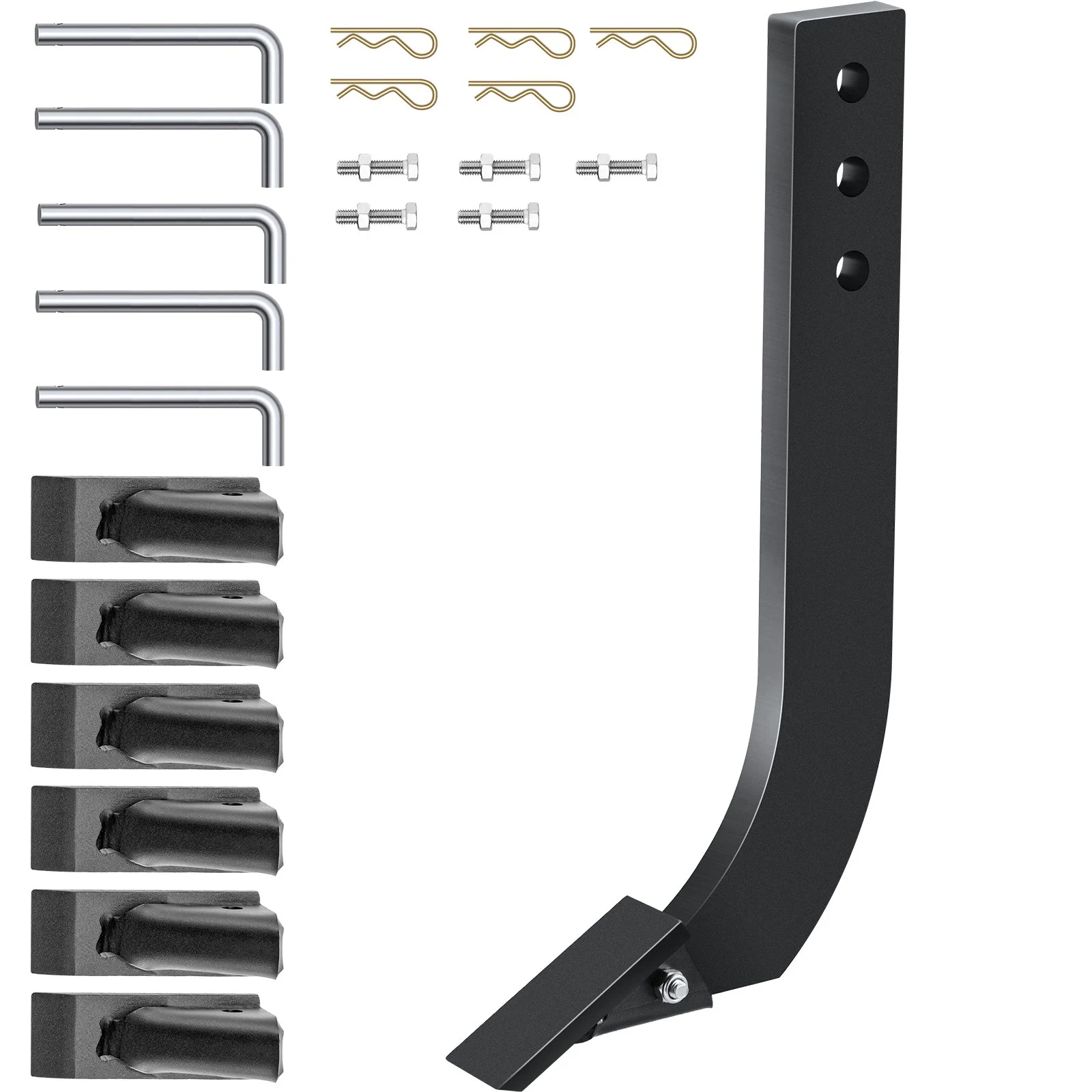 5pcs Box Blade Shank, 16'' Scarifier Shank, 3 Holes Box Scraper Shank, Ripper Shank with Removable Tapered Teeth and Pins, Adjustable Shanks Assembly for Replacement, Digging, Plowing