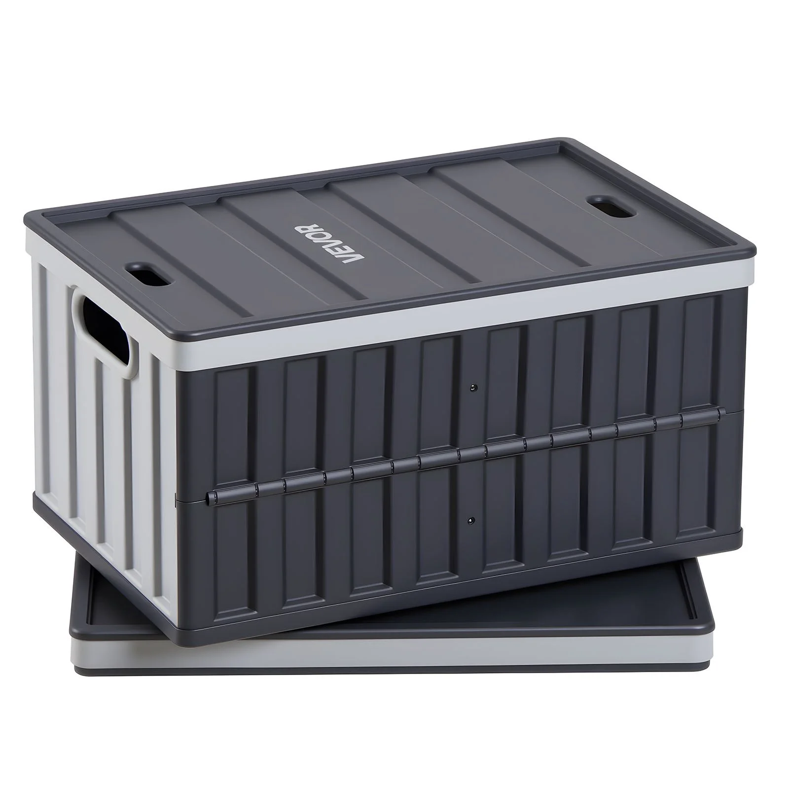 Plastic Collapsible Storage Bins with Lids, 65L 2 Packs, Stackable Folding Storage Crates with Handles, Holds 84 lbs Per Bin, Heavy Duty Containers, Space-Saving Baskets, for Home Organizing