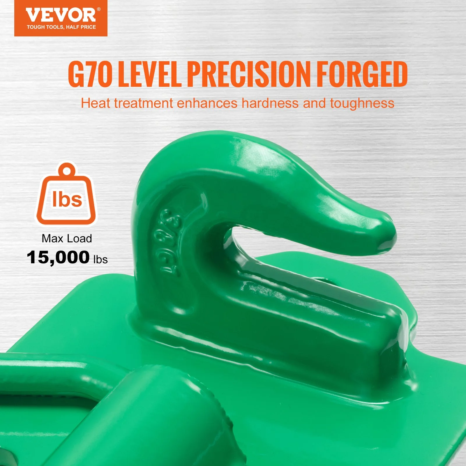 3/8" Tractor Bucket Hooks with Tie Down Ring, Grade 70 Forged Steel 2 Pack Bolt-On Grab Hook with Back Plates Compatible for Tractor Bucket RV UTV Truck Maximum Break Strength 15,000 lbs, Green - Image 3