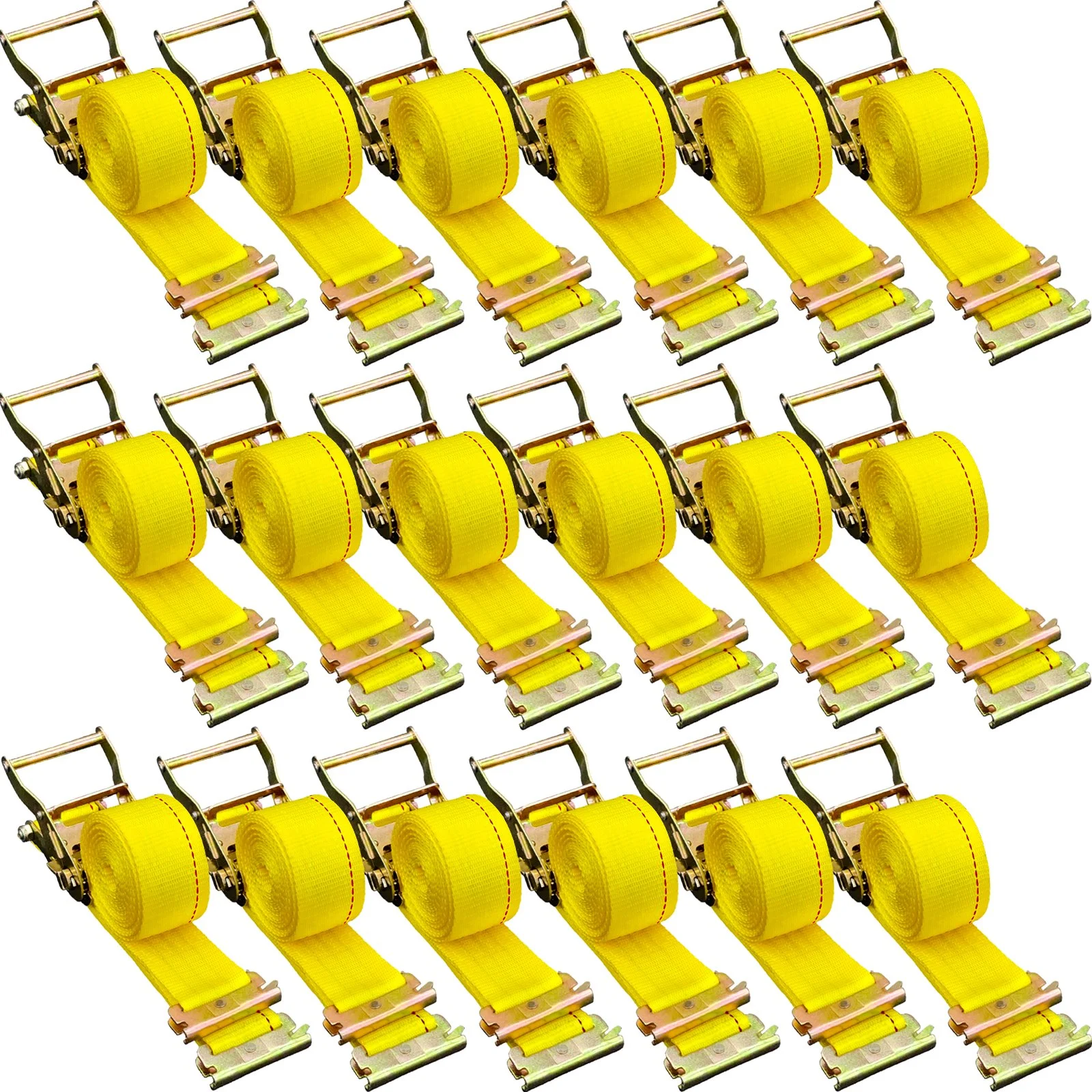 E Track Ratchet Strap, 18PCS 2" x 15' E-Track Straps 4400 LBS Breaking Strength, with Polyester Webbing & Spring Fitting & Ratchets, Durable Tie-Downs for Motorcycles, Tire, Trailer Loads