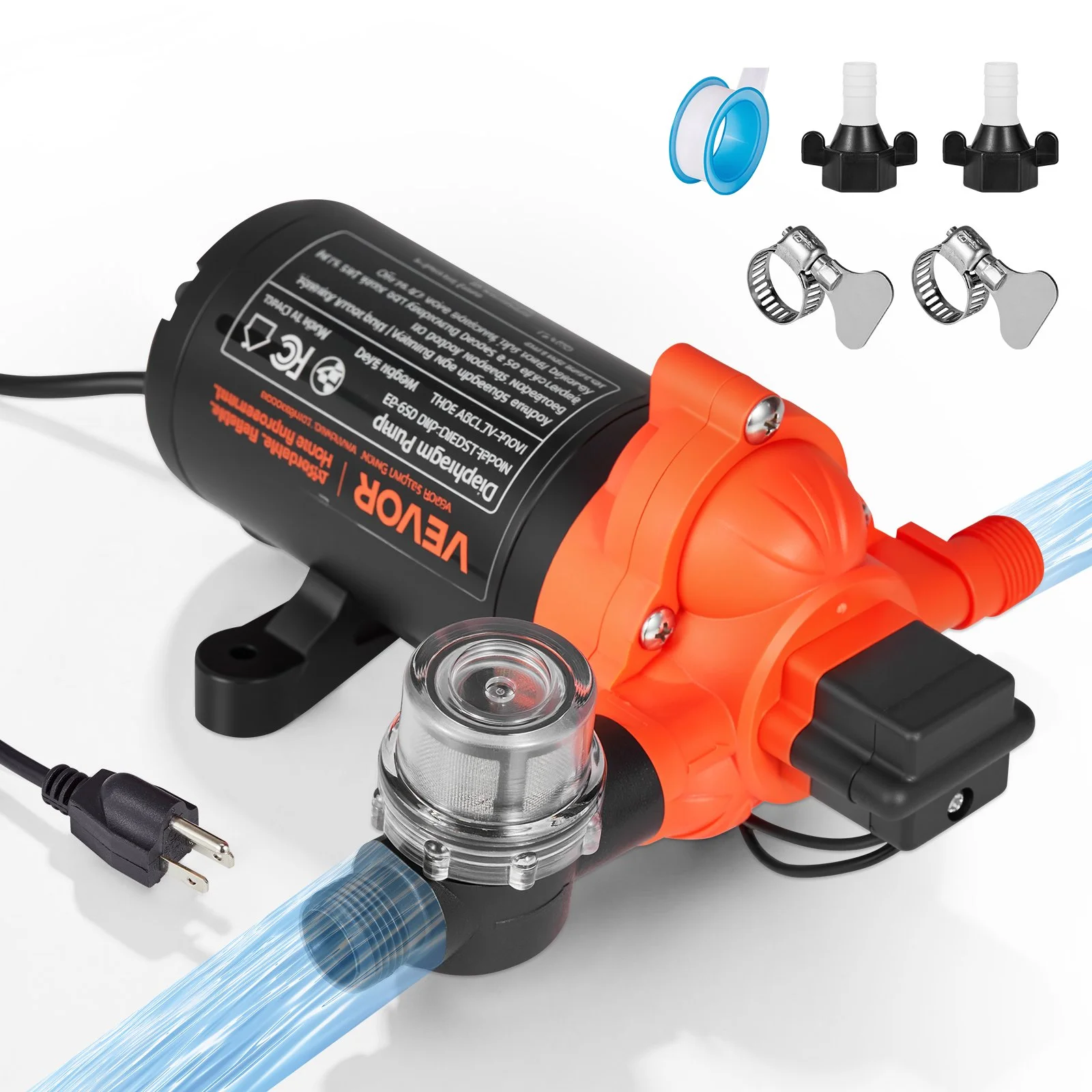 Water Pressure Pump, 110V AC 4 GPM, 3-Chamber On Demand Electric Diaphragm Water Transfer Pump, 45 PSI Max Pressure, Automatic Pressure Switch, for Home Kitchen Garden Irrigation Car Washing