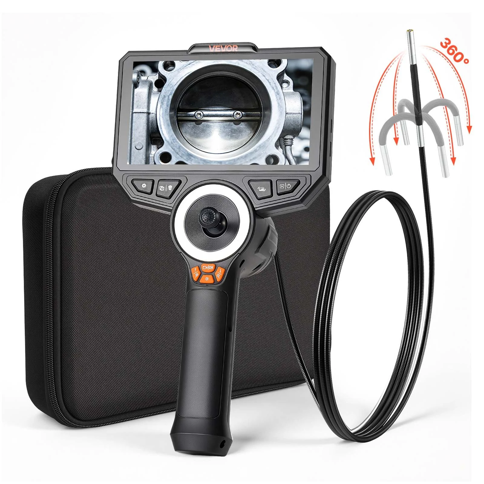 Articulating Borescope with 0.15" Ultra Slim Lens, 4-Way 360° Articulated Endoscope Camera with Light, 6" HD IPS Screen, 8X Zoom, 7000mAh Inspection Camera for Auto & Tight Mechanical Spaces