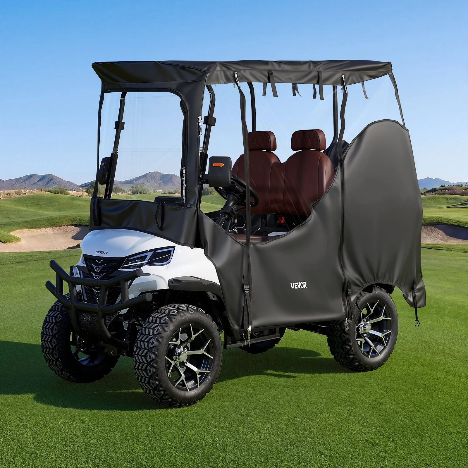 Golf Cart Cover, Visible Full-Enclosure 2&2+2 Passenger Golf Cart, 420D Waterproof Oxford Fabric Club Car Cover Fits Most Carts Club Car, Yamaha, EZGO, Honda, PVC Coating & Windproof Hook Design