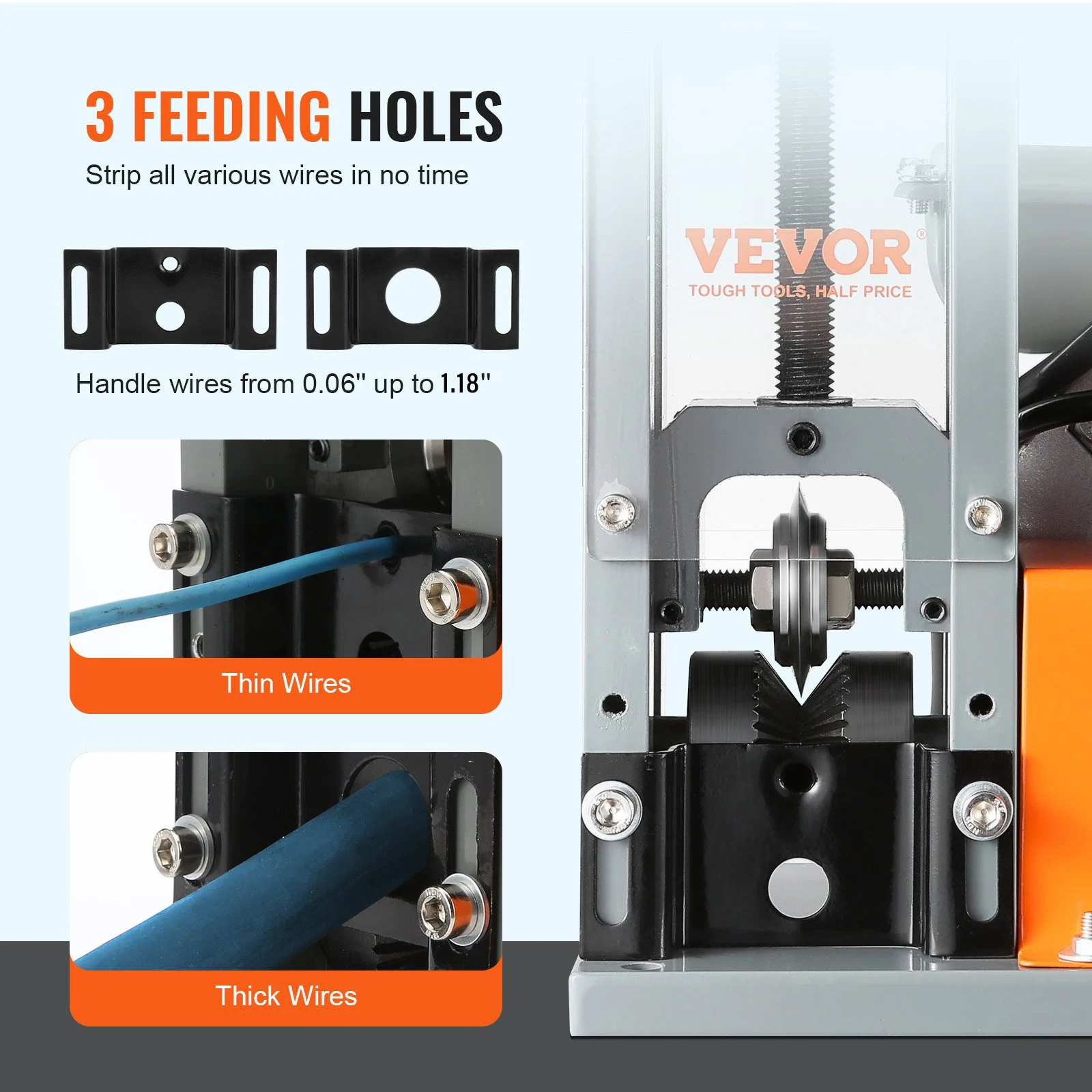 Electric Cable Stripping Tool, 0.06''-1.18'' Motorized Wire Stripper, 180 W, 60 ft/min, with Clear Depth Gauge, Ideal for Scrap Copper Recycling - Image 3