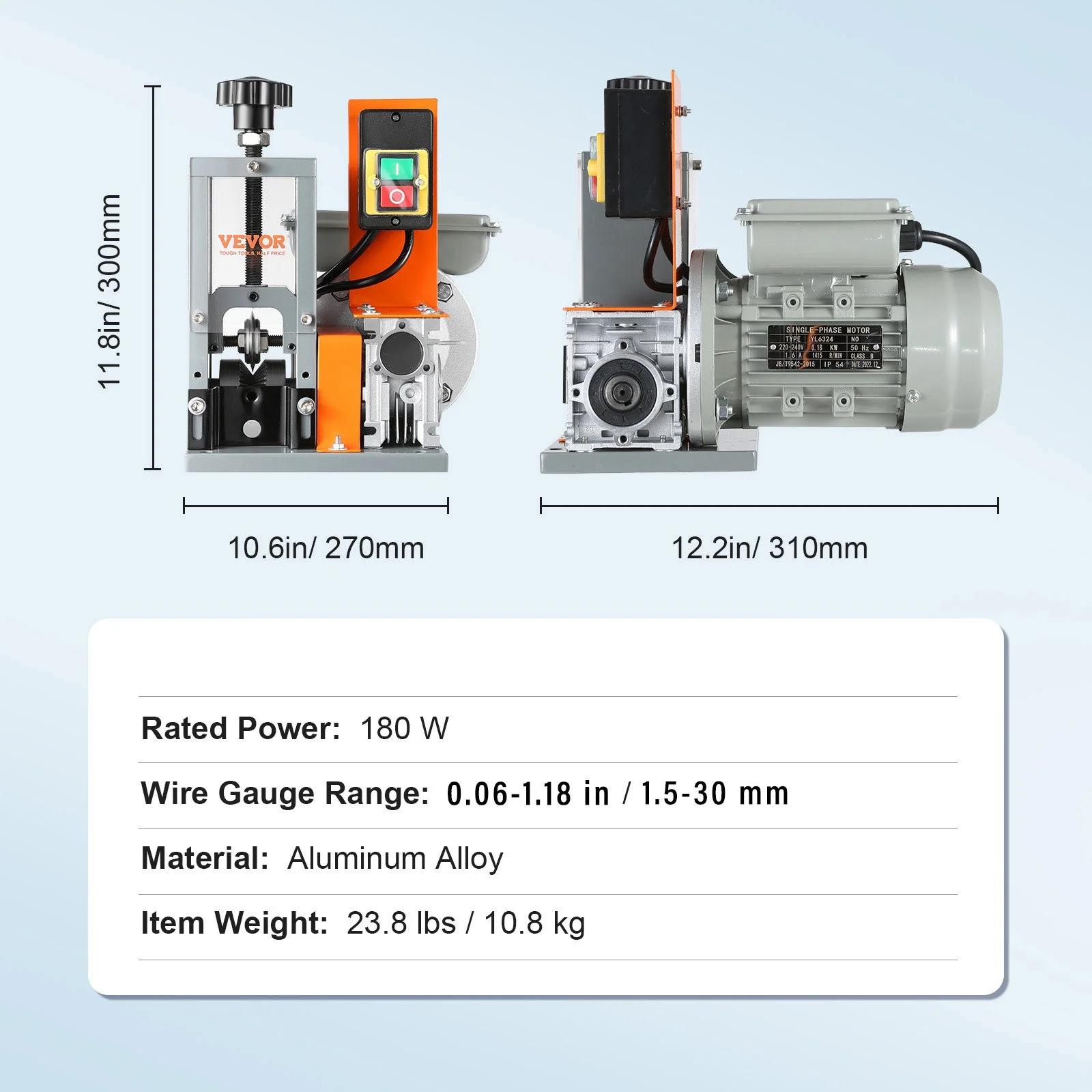 Electric Cable Stripping Tool, 0.06''-1.18'' Motorized Wire Stripper, 180 W, 60 ft/min, with Clear Depth Gauge, Ideal for Scrap Copper Recycling - Image 8