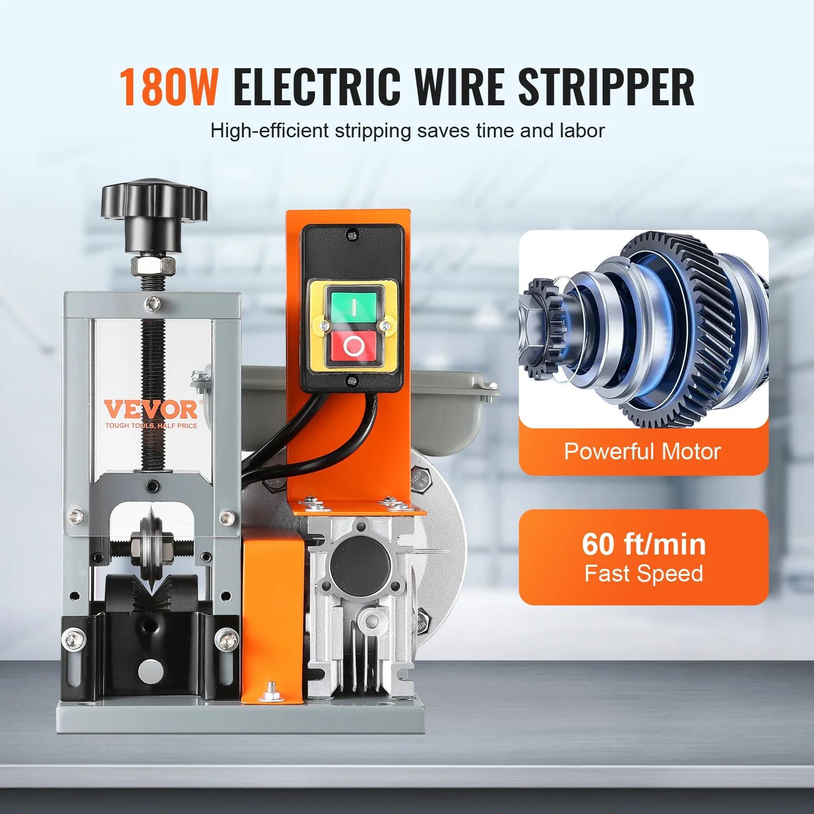 Electric Cable Stripping Tool, 0.06''-1.18'' Motorized Wire Stripper, 180 W, 60 ft/min, with Clear Depth Gauge, Ideal for Scrap Copper Recycling - Image 5