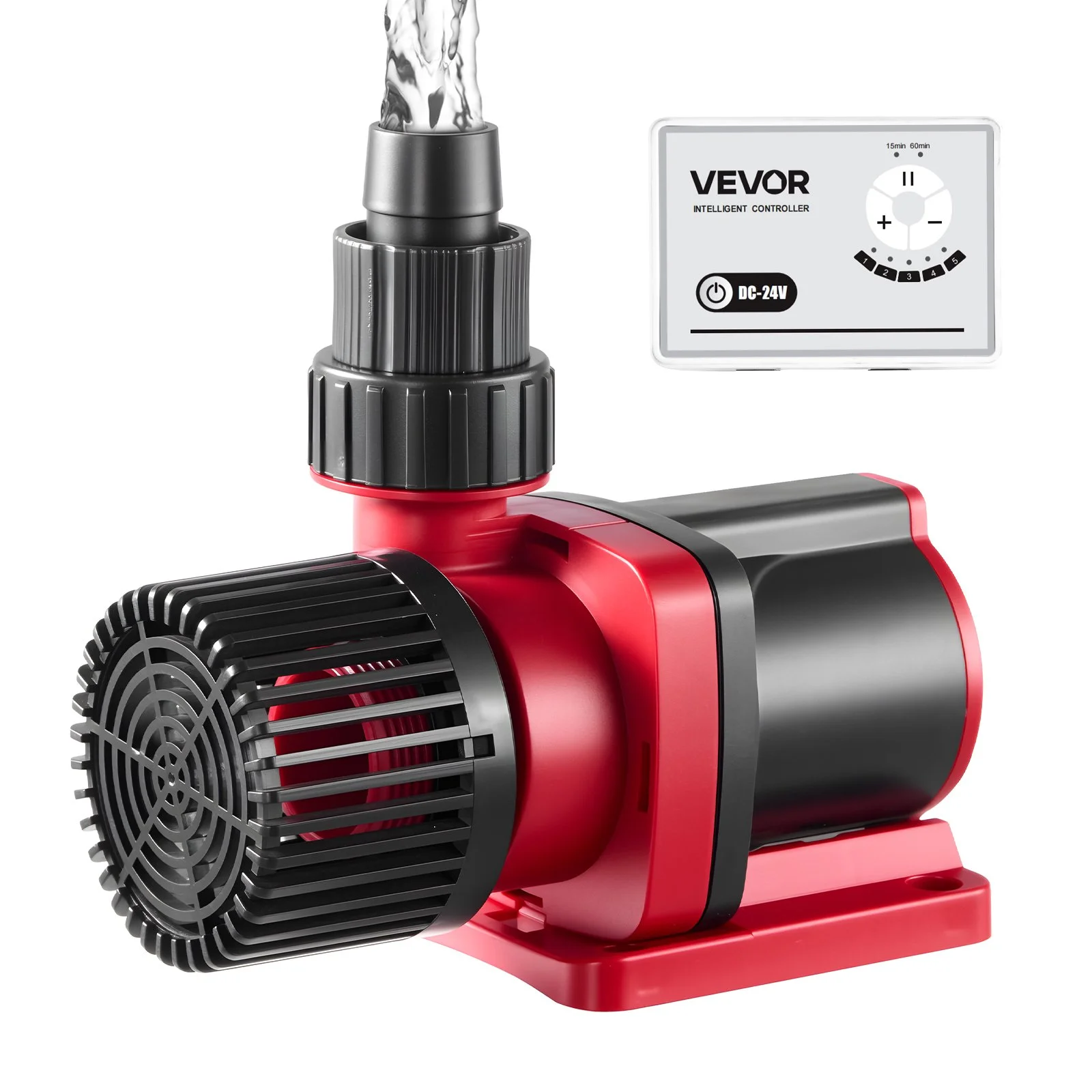Aquarium 24V DC Water Pump, 30W, 800 GPH Marine Wavemaker Return Pump with Controller, Adjustable Flow, Feed Mode, 11.5 ft Maximum Lift, for Saltwater Freshwater Fish Tank Sump Pond Circulation