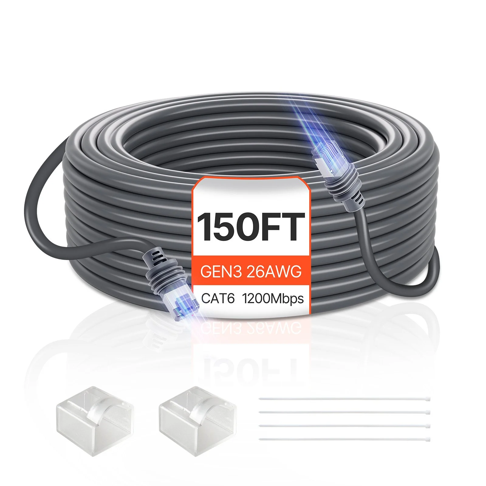 Starlink Gen 3 Cable, 150 FT, 26 AWG Copper Core, Durable Extension Cable for Standard Generation 3, Compatible with Starlink Rectangular Satellite V3, Flexible Wiring for RV, Backyard, Camping