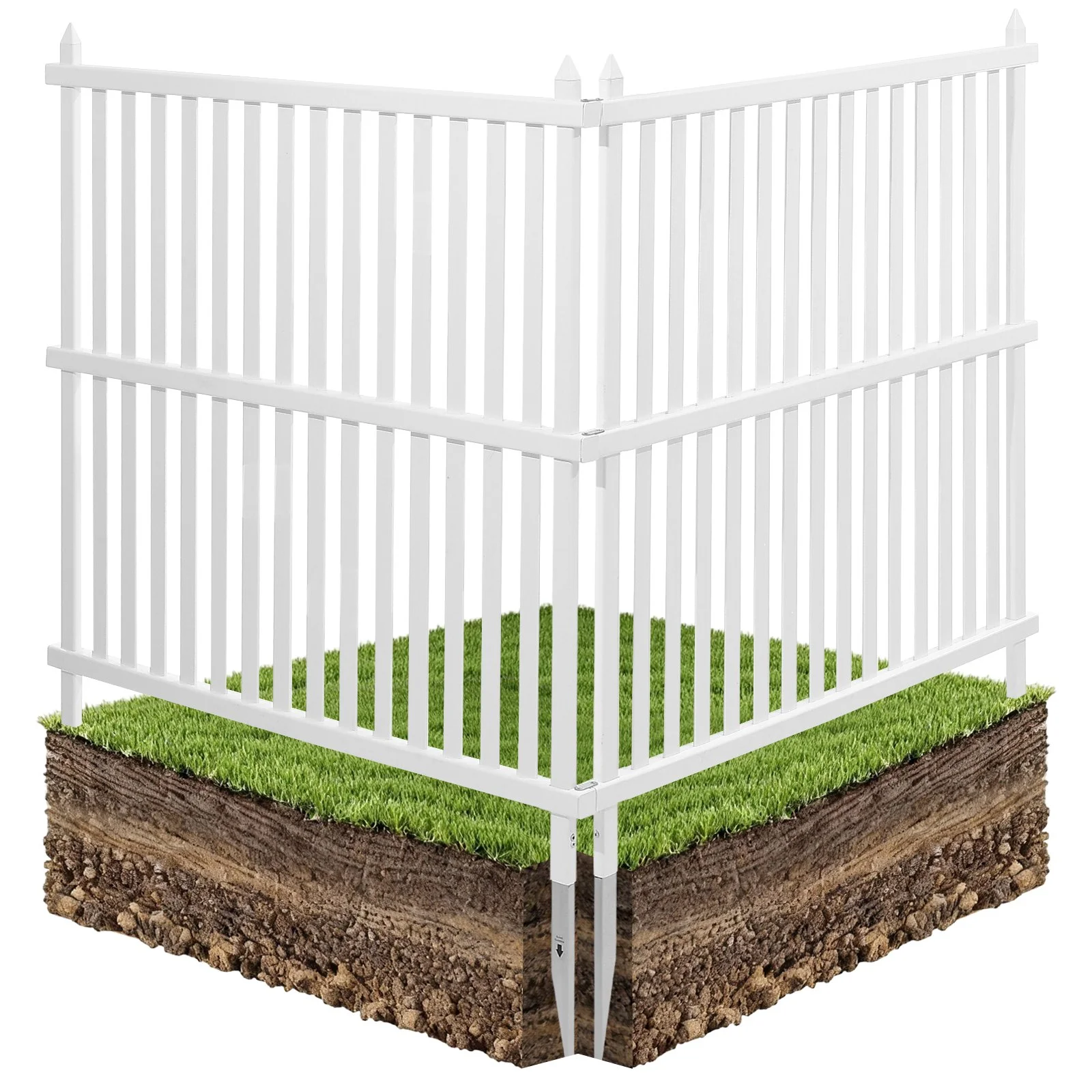 2 Panels Outdoor Privacy Screen, 48 x 48 in Air Conditioner Fence with 19.7 in Ground Stakes, Pool Equipment Enclosure, Strip Vinyl Privacy Fence, Ideal for Trash Can and A/C Units, White