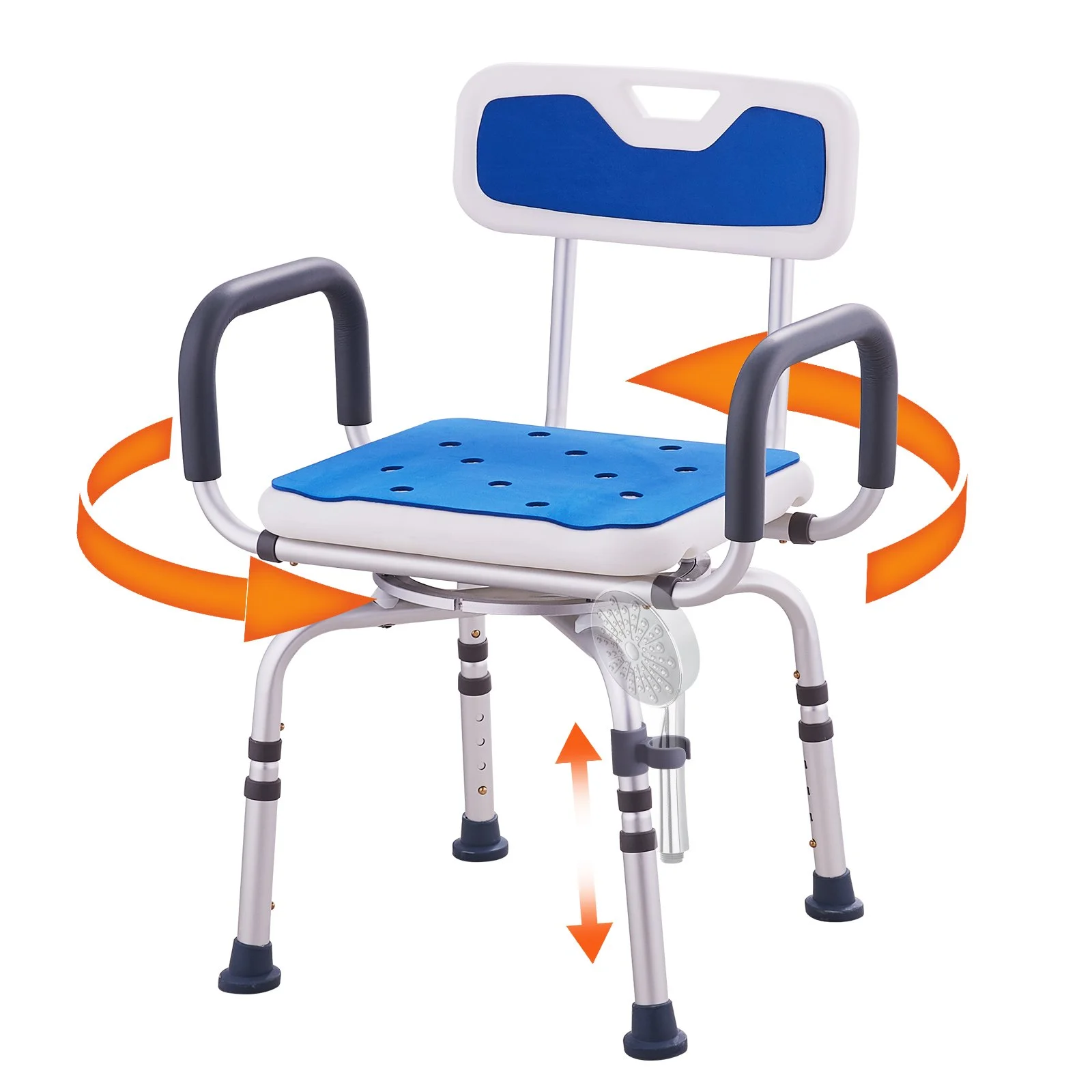 Swivel Shower Chair 360 Degree, Adjustable Shower Seat with Armrests and Backrest for Inside Shower or Bathtub, Non-Slip Rotating Bathtub Chair Seat for Elderly Disabled Injured, 400lbs Capacity