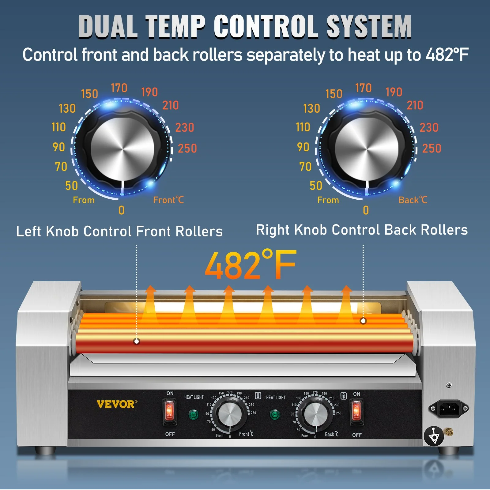 Hot Dog Roller, 12 Hot Dog Capacity 5 Rollers, 750W Stainless Steel Cook Warmer Machine with Dual Temp Control, LED Light and Detachable Drip Tray, Sausage Grill Cooker for Kitchen Restaurant - Image 12