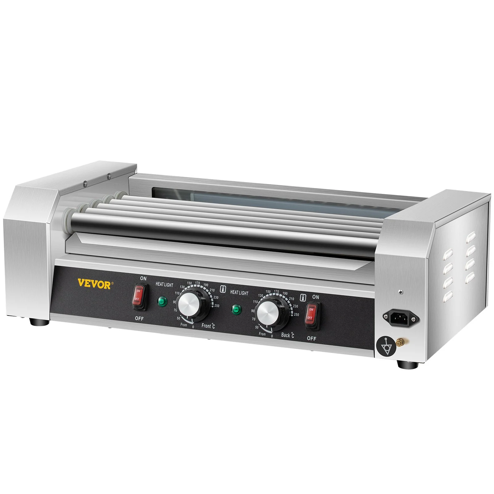 Hot Dog Roller, 12 Hot Dog Capacity 5 Rollers, 750W Stainless Steel Cook Warmer Machine with Dual Temp Control, LED Light and Detachable Drip Tray, Sausage Grill Cooker for Kitchen Restaurant - Image 6