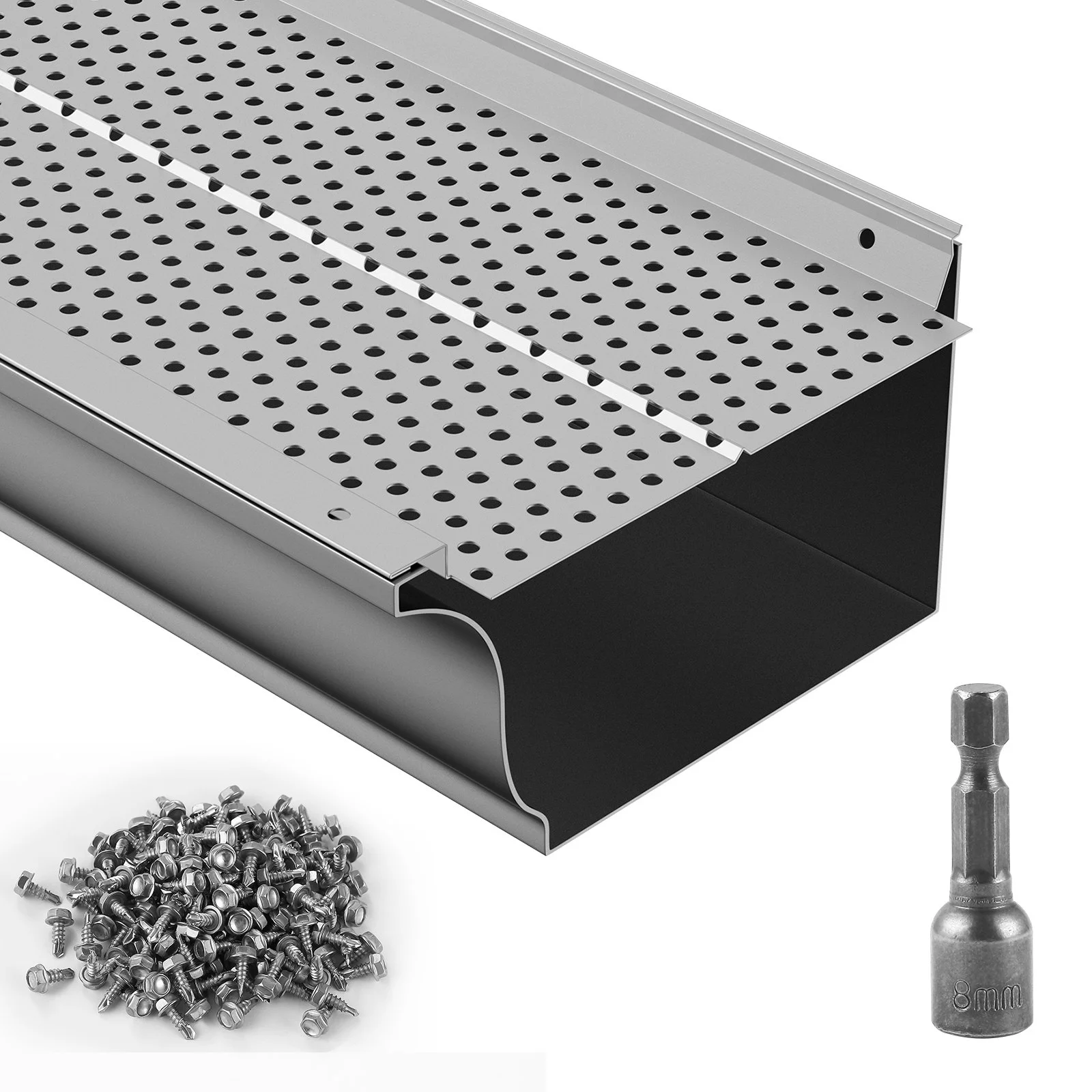 Gutter Guard, 6 inch Width, Aluminum Leaf Filter DIY Gutter Cover, 52 PCS 208 ft Total Length, 0.157'' Hole Diameter & 0.02'' Thick Gutter Guards Fits Any Roof or Gutter Type