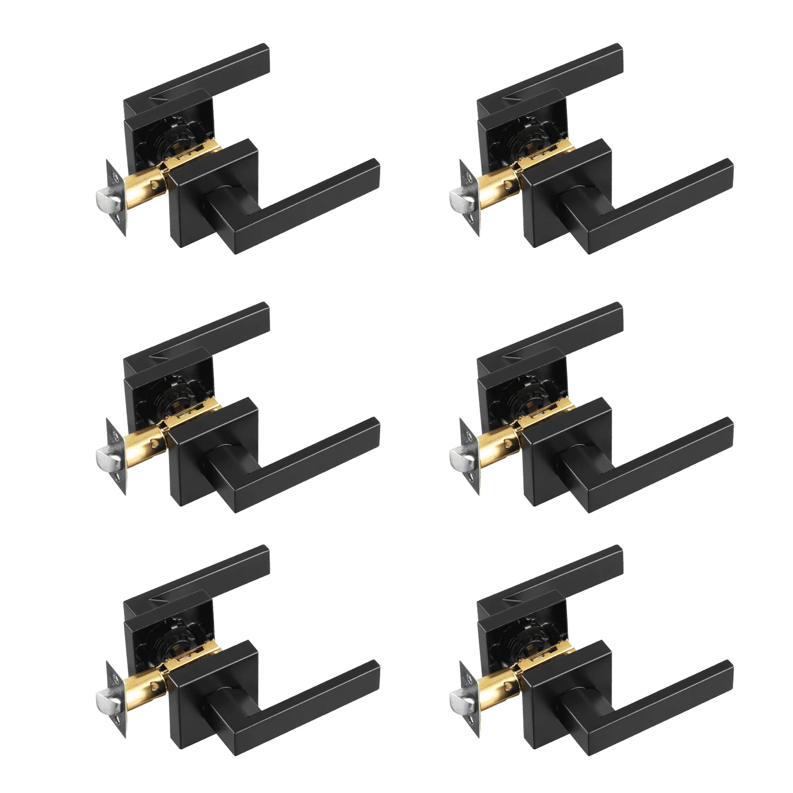 Passage Door Handle, 6 Pack Matte Black Door Lever, Left or Right Handing Reversible Lever Non-Locking, 45° Rotation to Open, Universal Square Interior for Hallways, Closets, Meeting Spaces