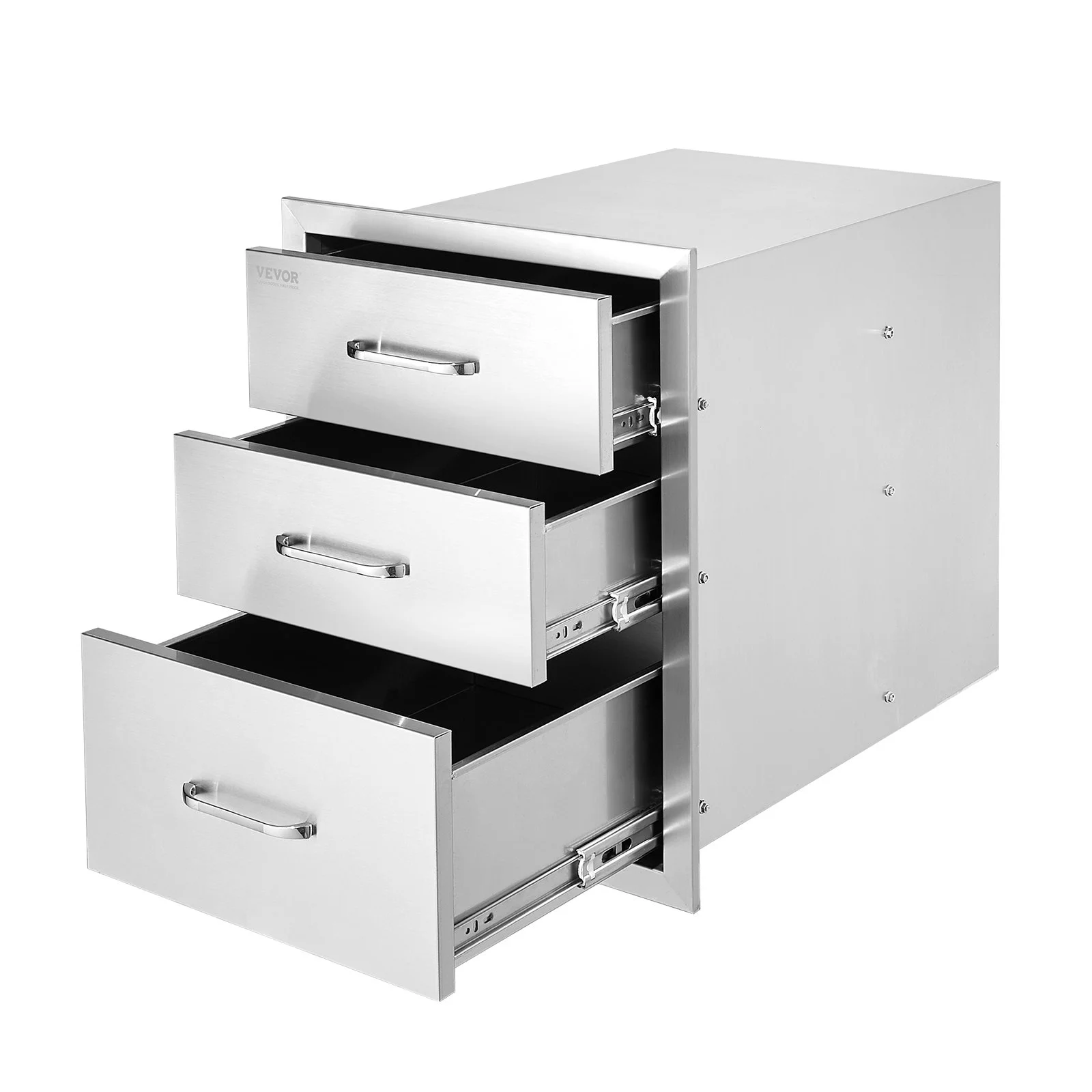 18x23 Inch Outdoor Kitchen Stainless Steel Triple Access BBQ Drawers with Chrome Handle, 18 x23 x 23 Inch